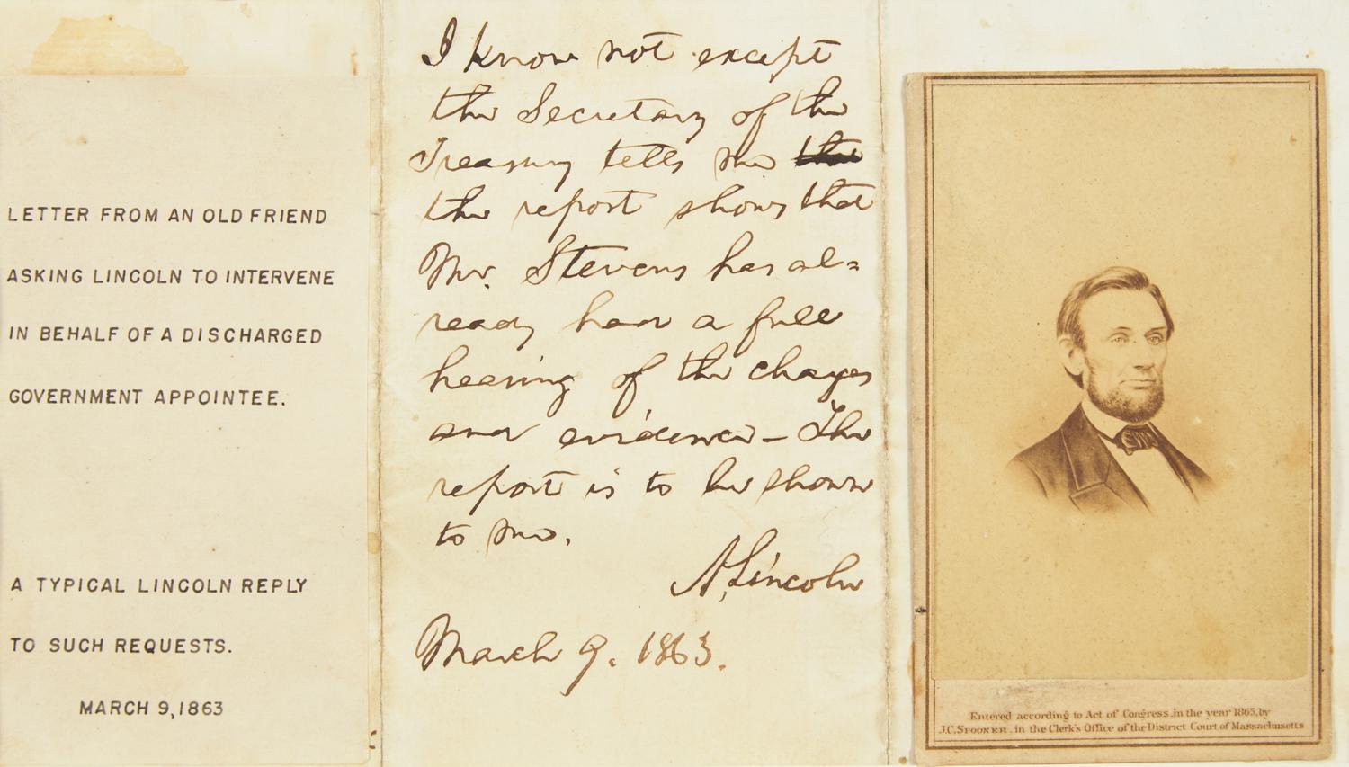Lincoln, Abraham. Autograph Note, signed