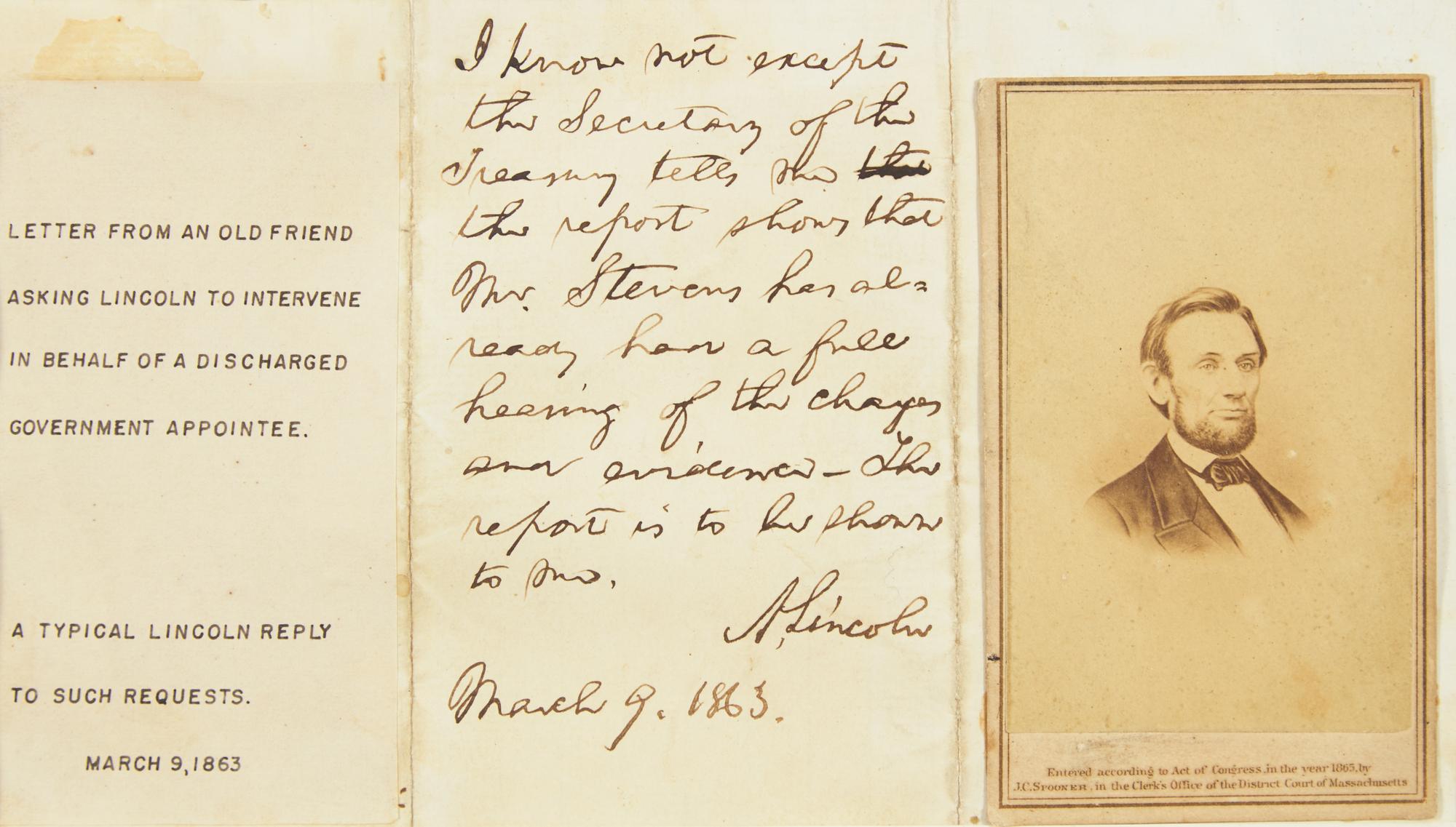 Lincoln, Abraham. Autograph Note, signed