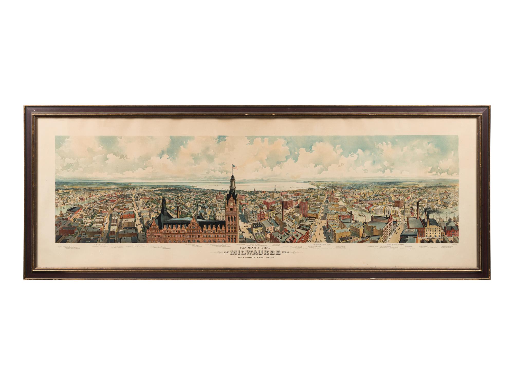 [MILWAUKEE]. Panoramic View of Milwaukee Wis. Taken from City Hall Tower . Milwaukee: Gugler Lithographic Co., 1898.