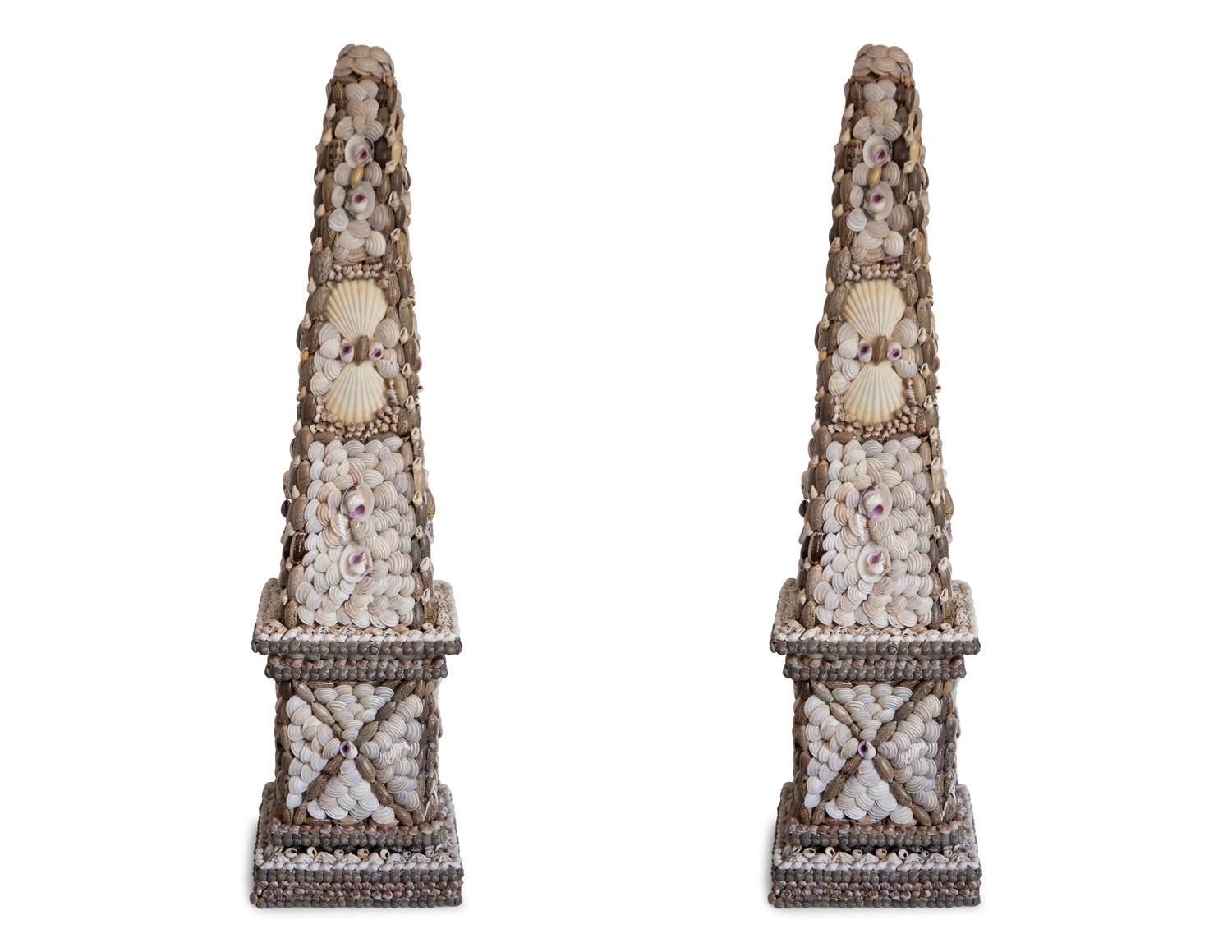 A Pair of Shell Encrusted Obelisks — 20th Century