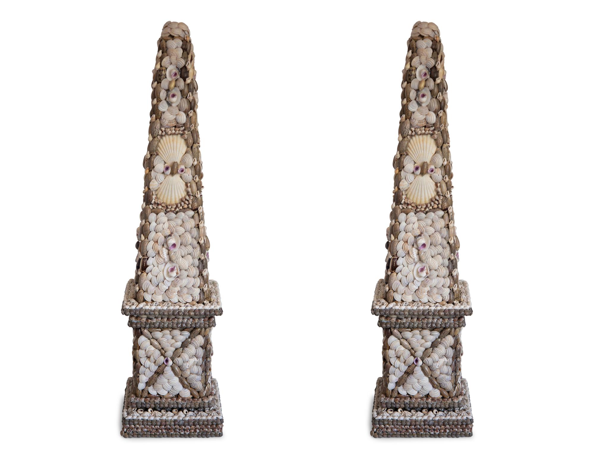 A Pair of Shell Encrusted Obelisks — 20th Century