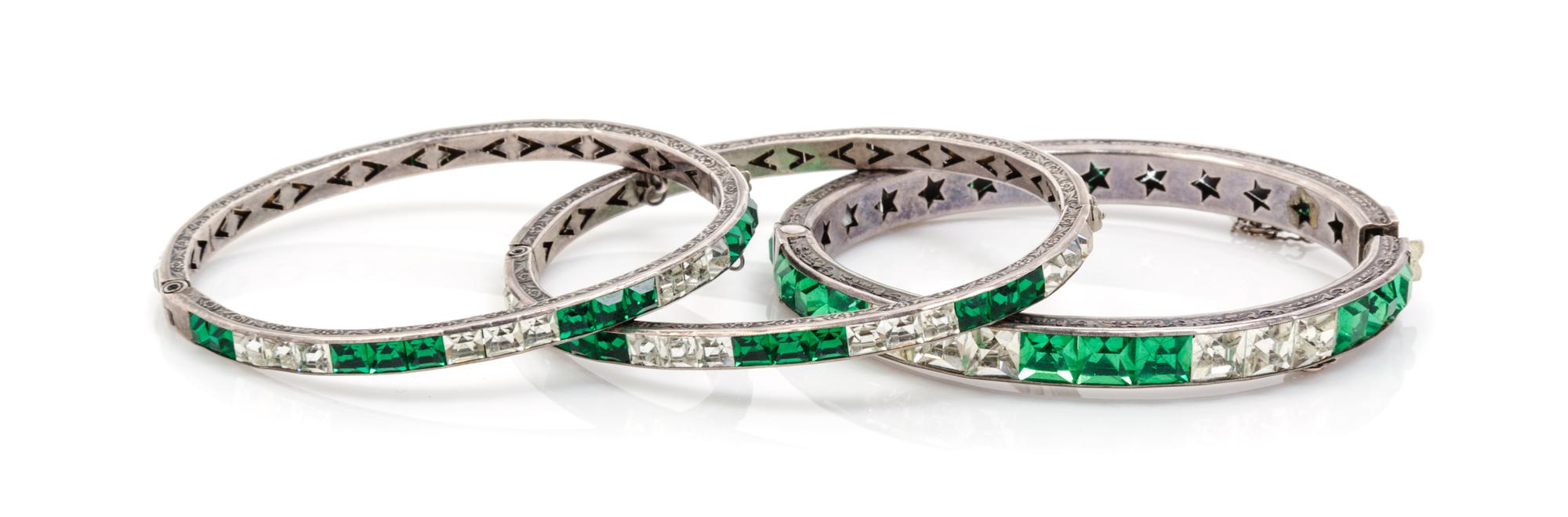 A Set of Three Art Deco Sterling Silver Bangle Bracelets, 27.60 dwts.