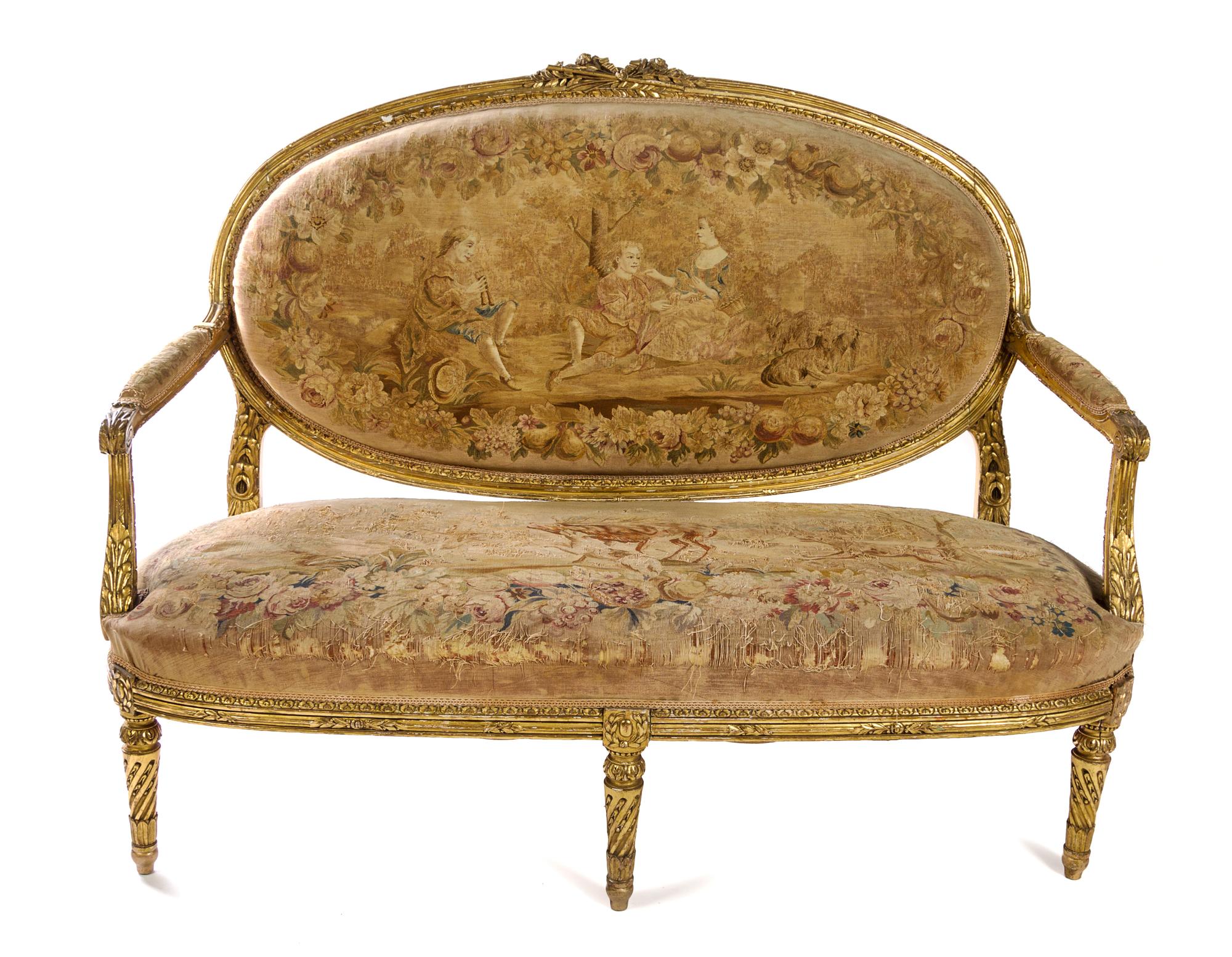 A Louis XVI Style Giltwood Settee Height 45 x width 63 x depth 24 5/8 inches. — LATE 19TH CENTURY