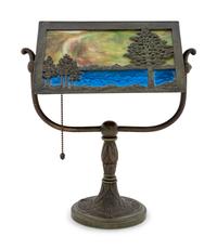 A Bradley & Hubbard Bronze and Slag Glass Lamp