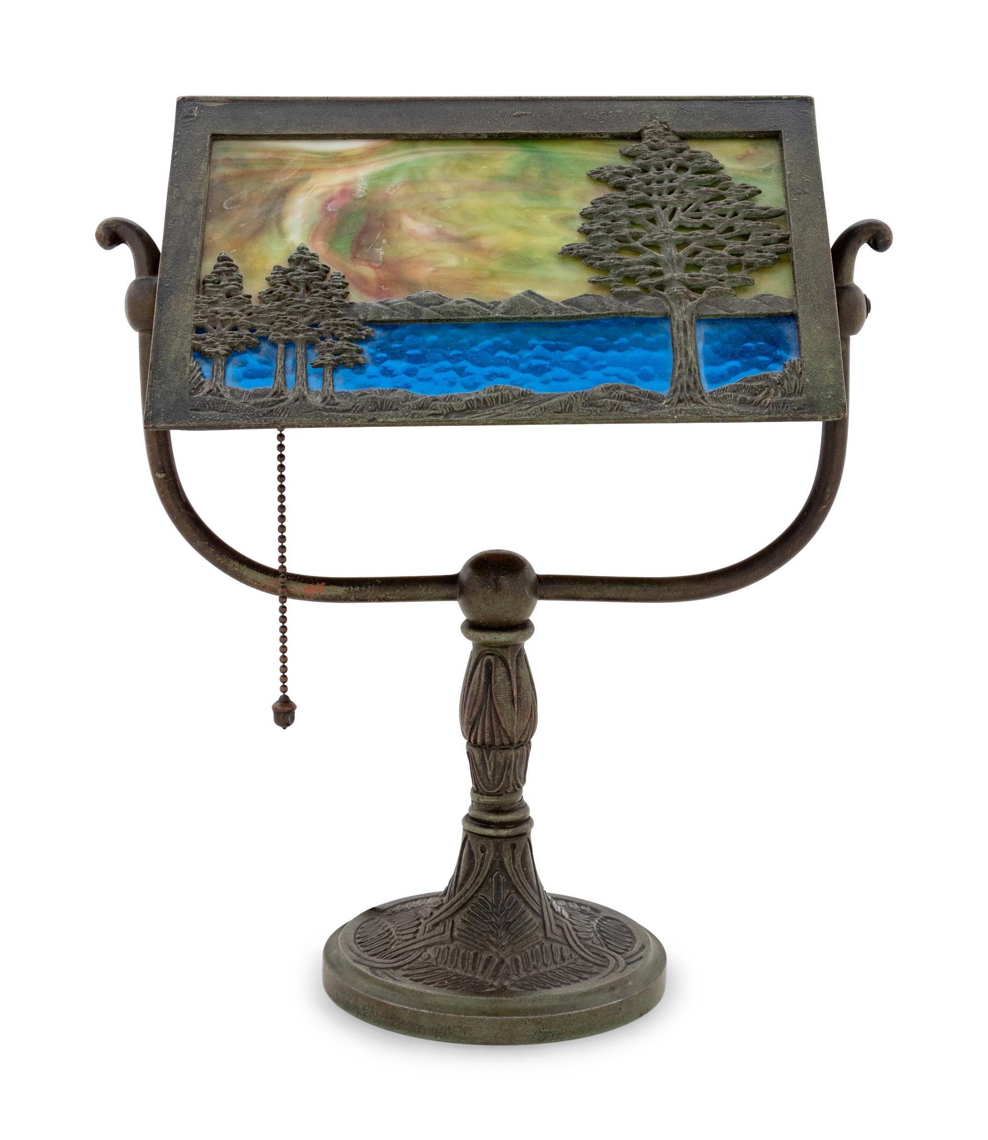 A Bradley & Hubbard Bronze and Slag Glass Lamp
