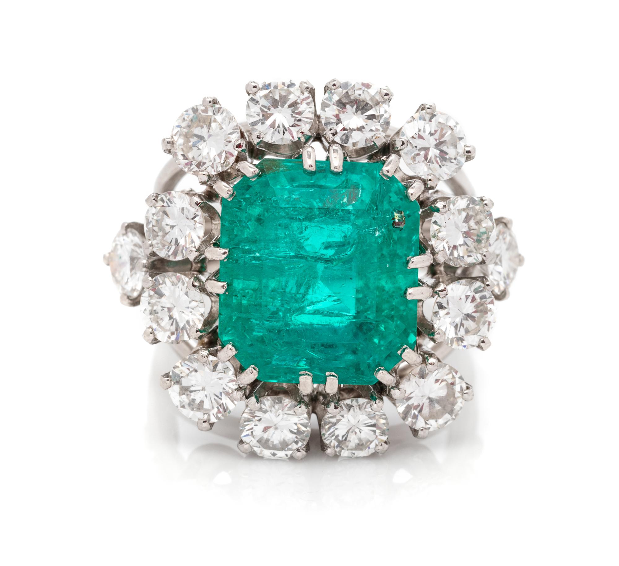 A Platinum, Emerald, and Diamond Ring, 10.60 dwts.