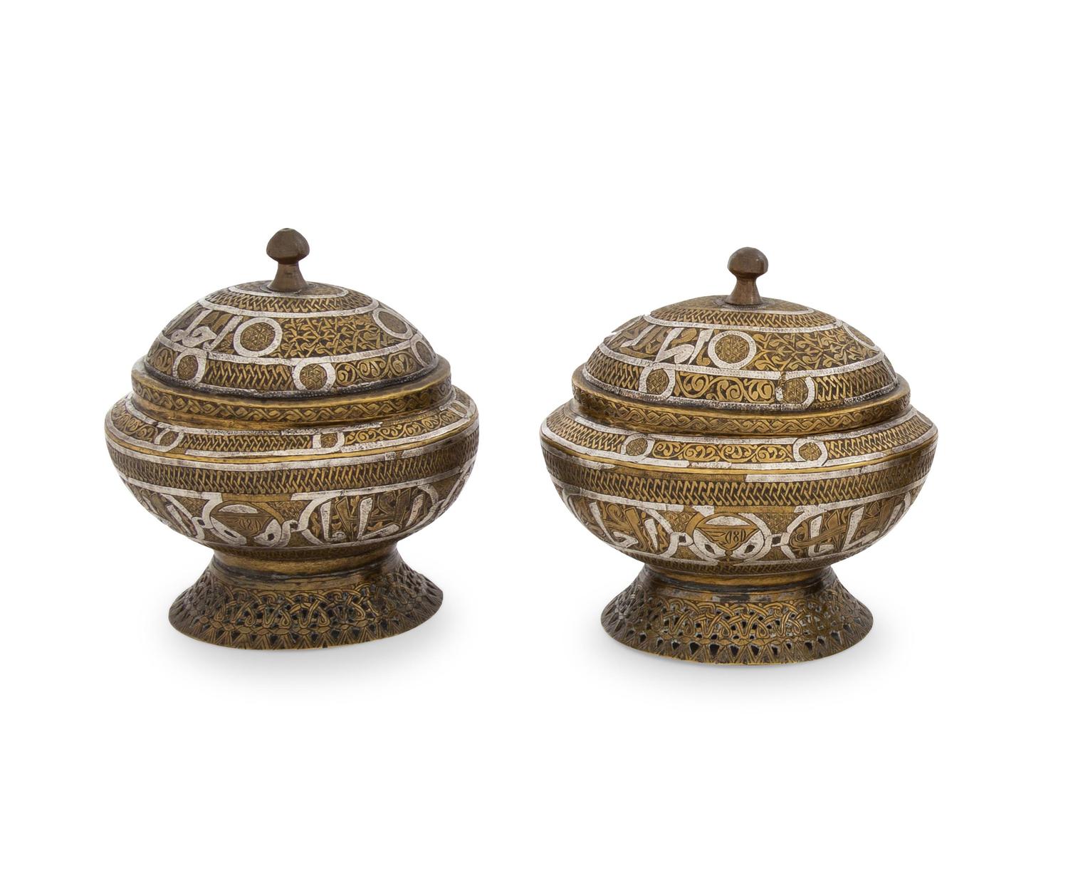 Two Persian Brass Lidded Vessels