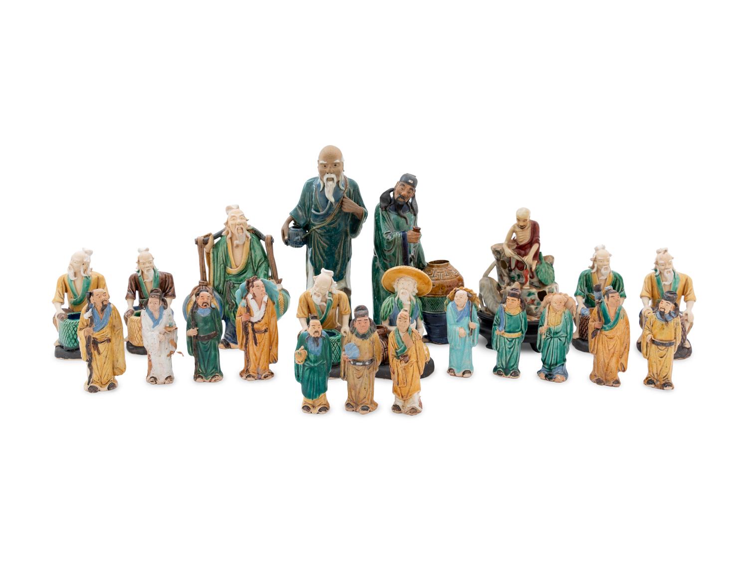 A Group of Chinese Sancai Glazed Pottery Figures