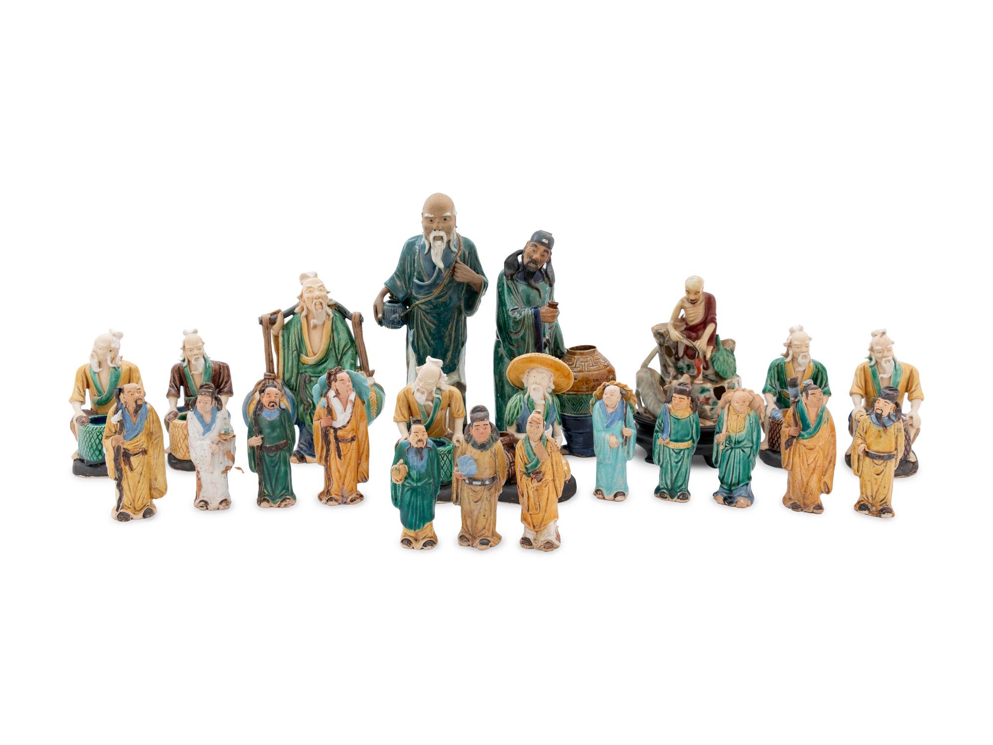 A Group of Chinese Sancai Glazed Pottery Figures