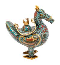 A Cloisonné Bird Form Teapot