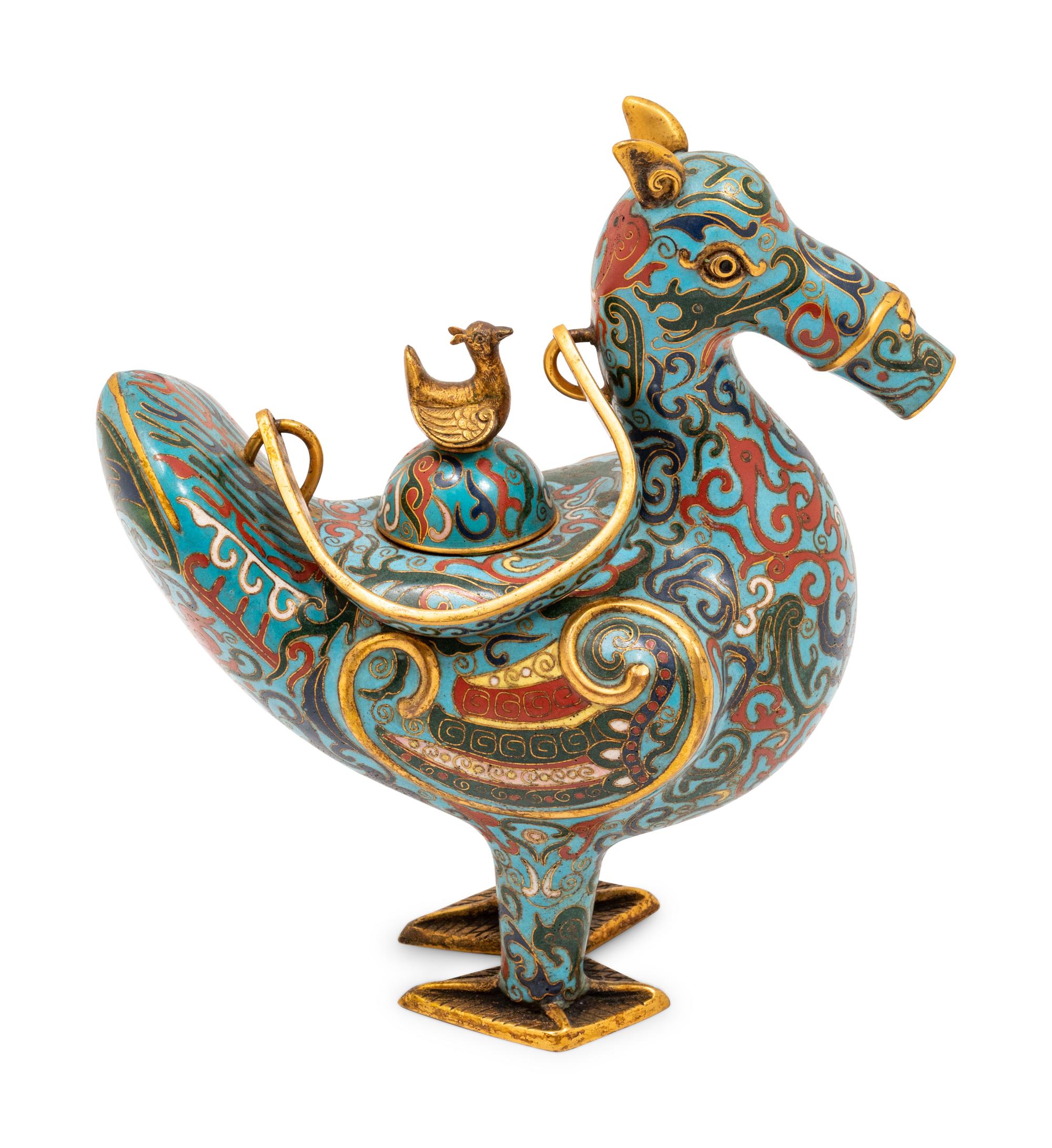 A Cloisonné Bird Form Teapot