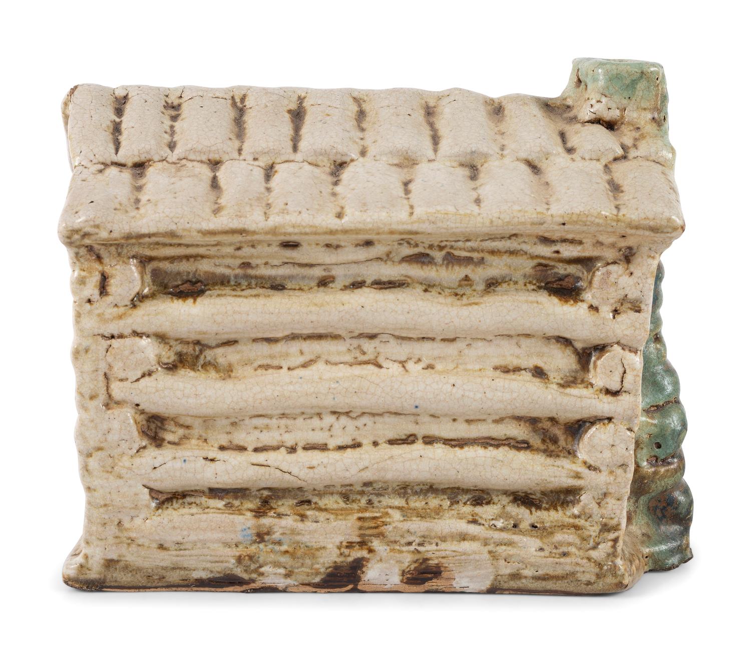 A Scarce Dalton, Ohio Stoneware Log Cabin Bank
