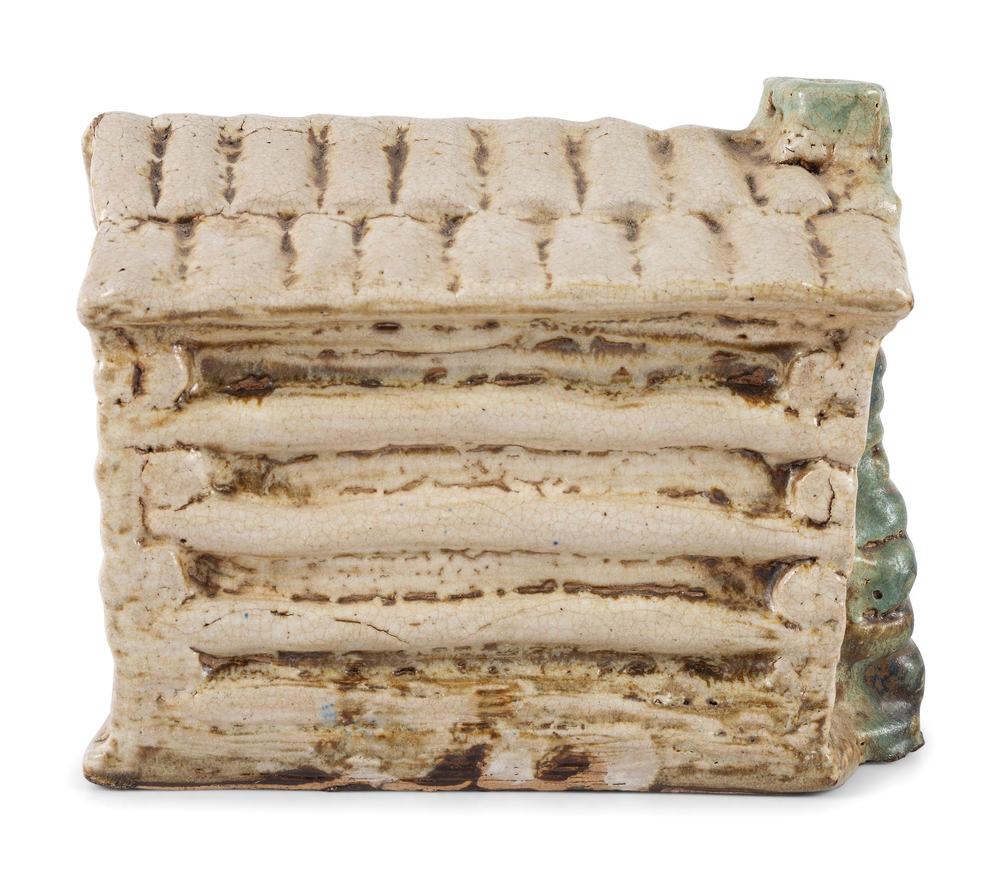 A Scarce Dalton, Ohio Stoneware Log Cabin Bank