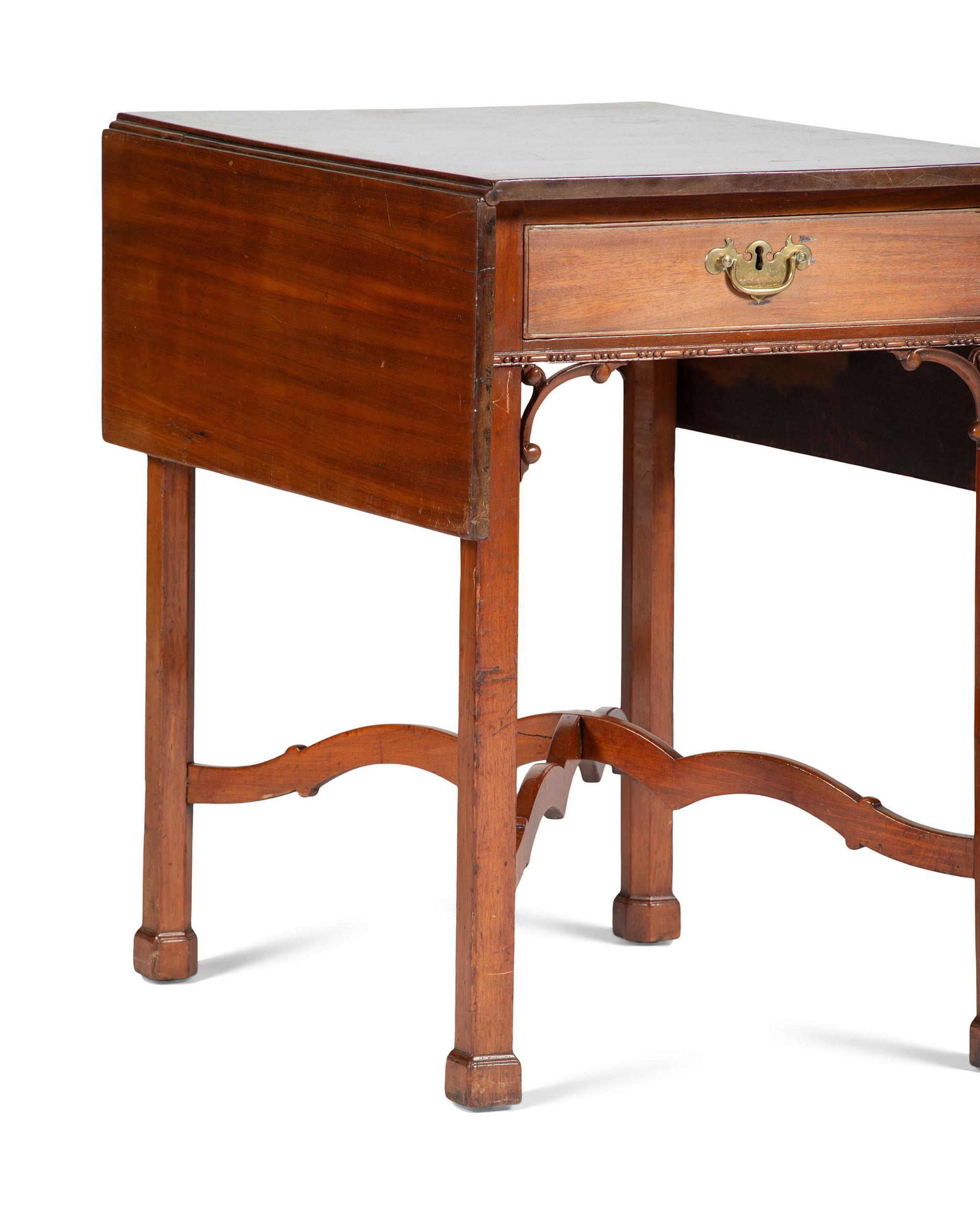 A Chippendale Mahogany X-Form Stretcher Block-Foot Pembroke Table