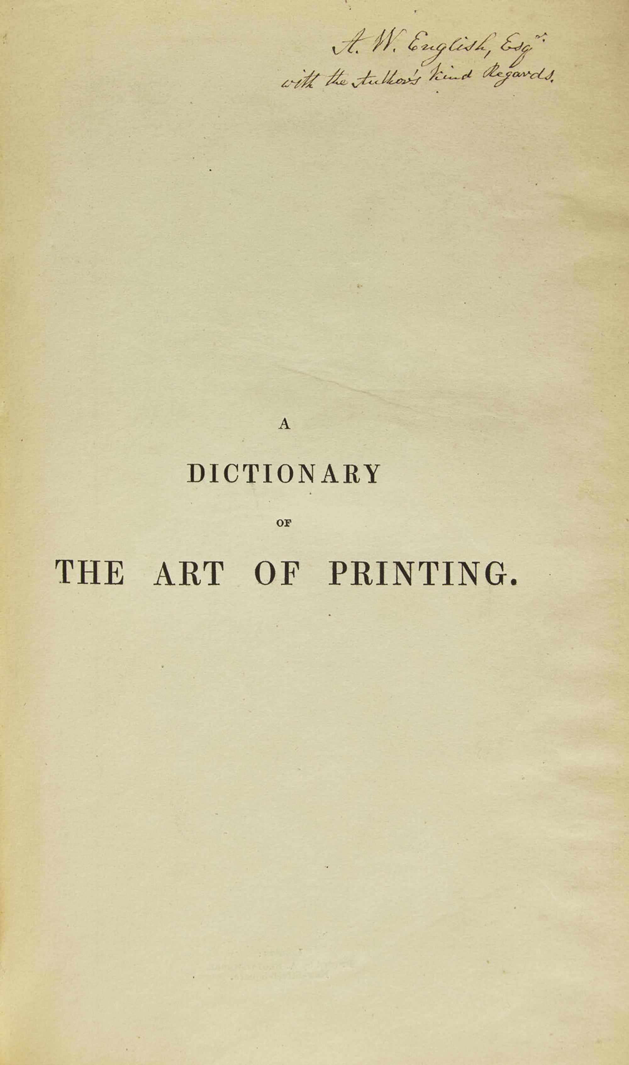 [Printing] Savage, William. A Dictionary of the Art of Printing