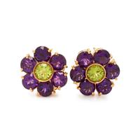 Pasquale Bruni, Amethyst, Peridot, and Yellow Gold Flower Earrings