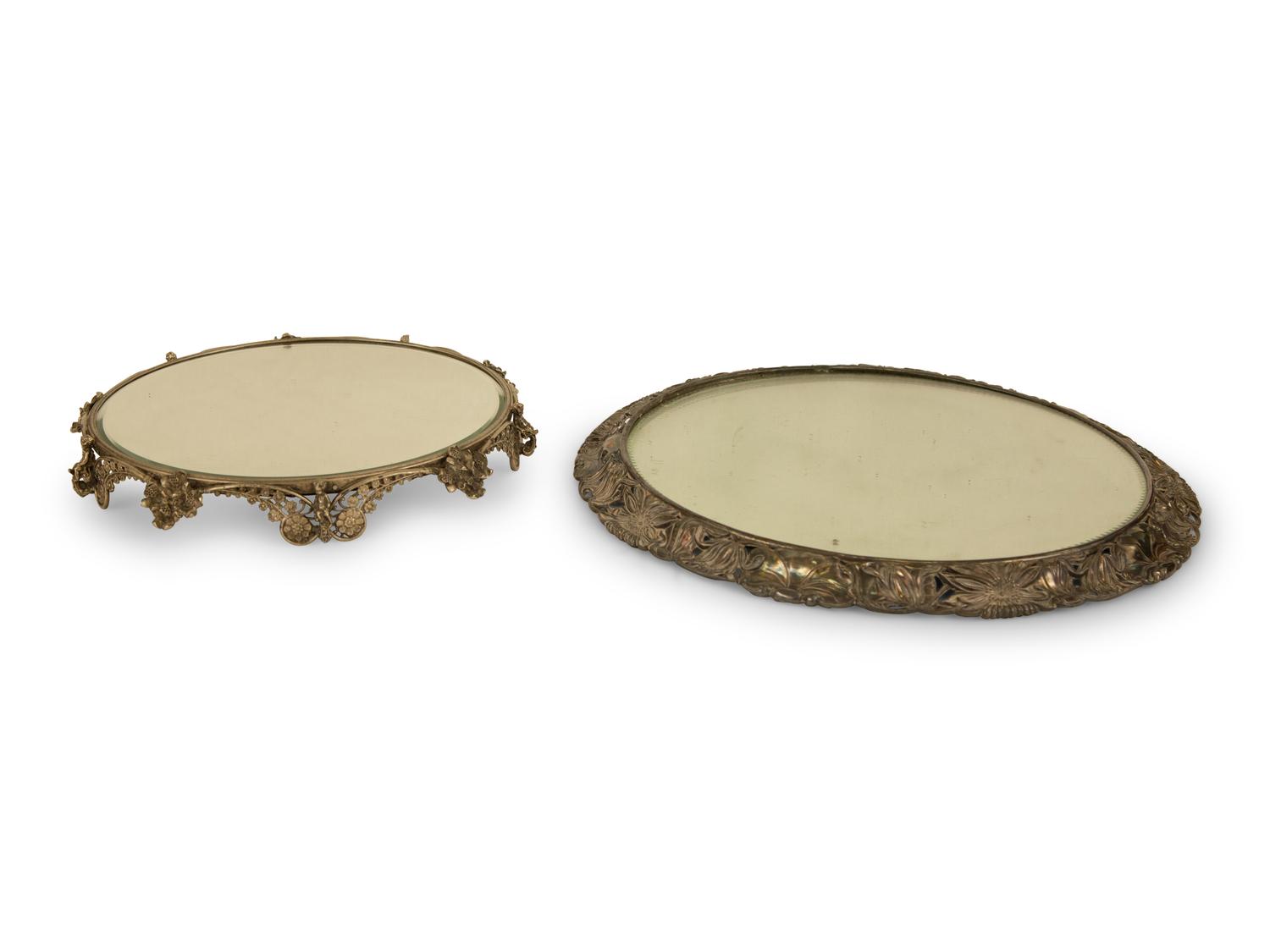 Two Silvered Metal Mirrored Plateaus