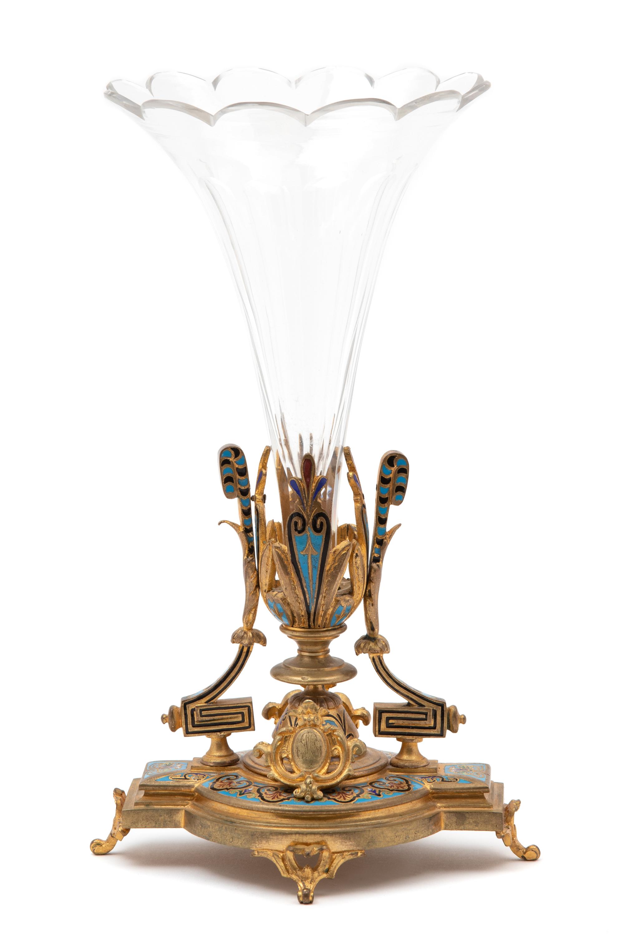 A Napoleon III Gilt Bronze and Champleve Enamel Glass Centerpiece — ALPHONSE GIROUX, PARIS, 19TH CENTURY