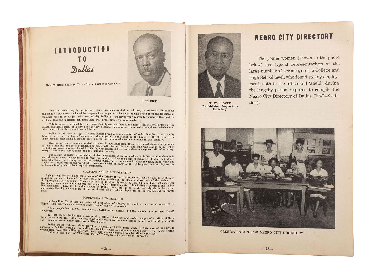 GILBERT, Don, ed. Negro City Directory, 1947-1948. Dallas: Don Gilbert & T.W. Pratt; Dallas Negro Chamber of Commerce, 1947.