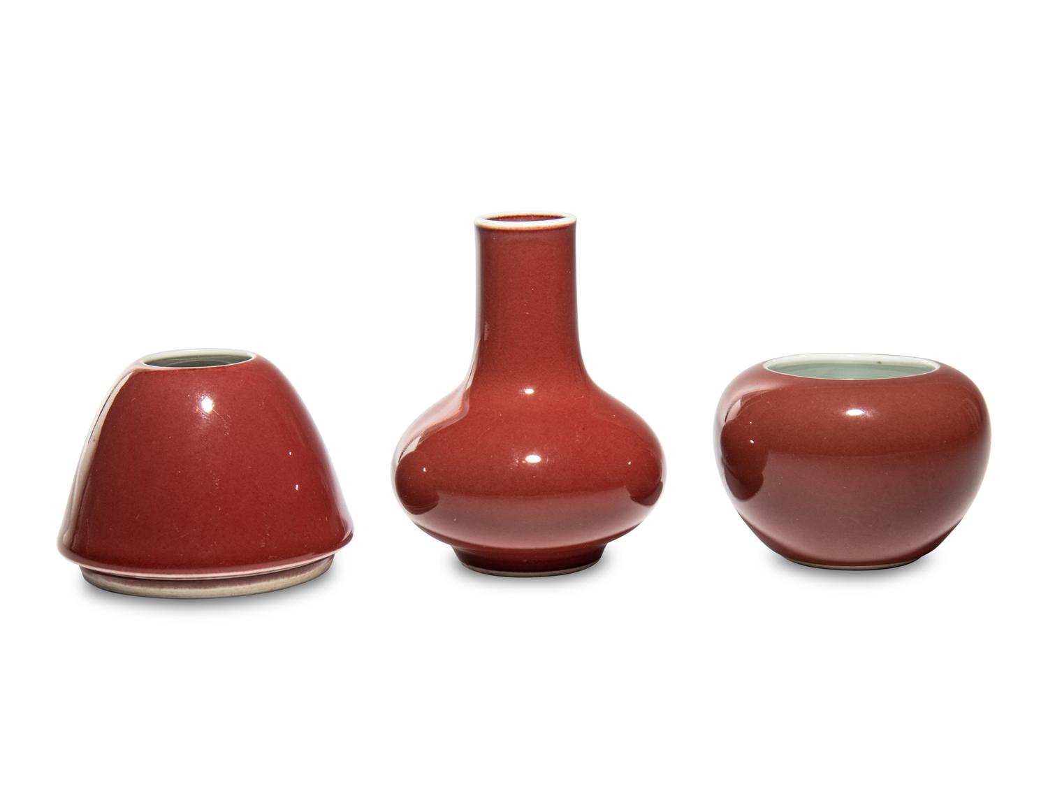 Three Chinese Oxblood Glazed Porcelain Articles