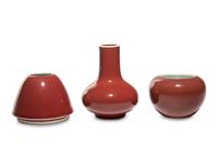 Three Chinese Oxblood Glazed Porcelain Articles