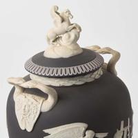 A Wedgwood Solid Black Jasperware Pegasus Vase and Cover UK, 1880s