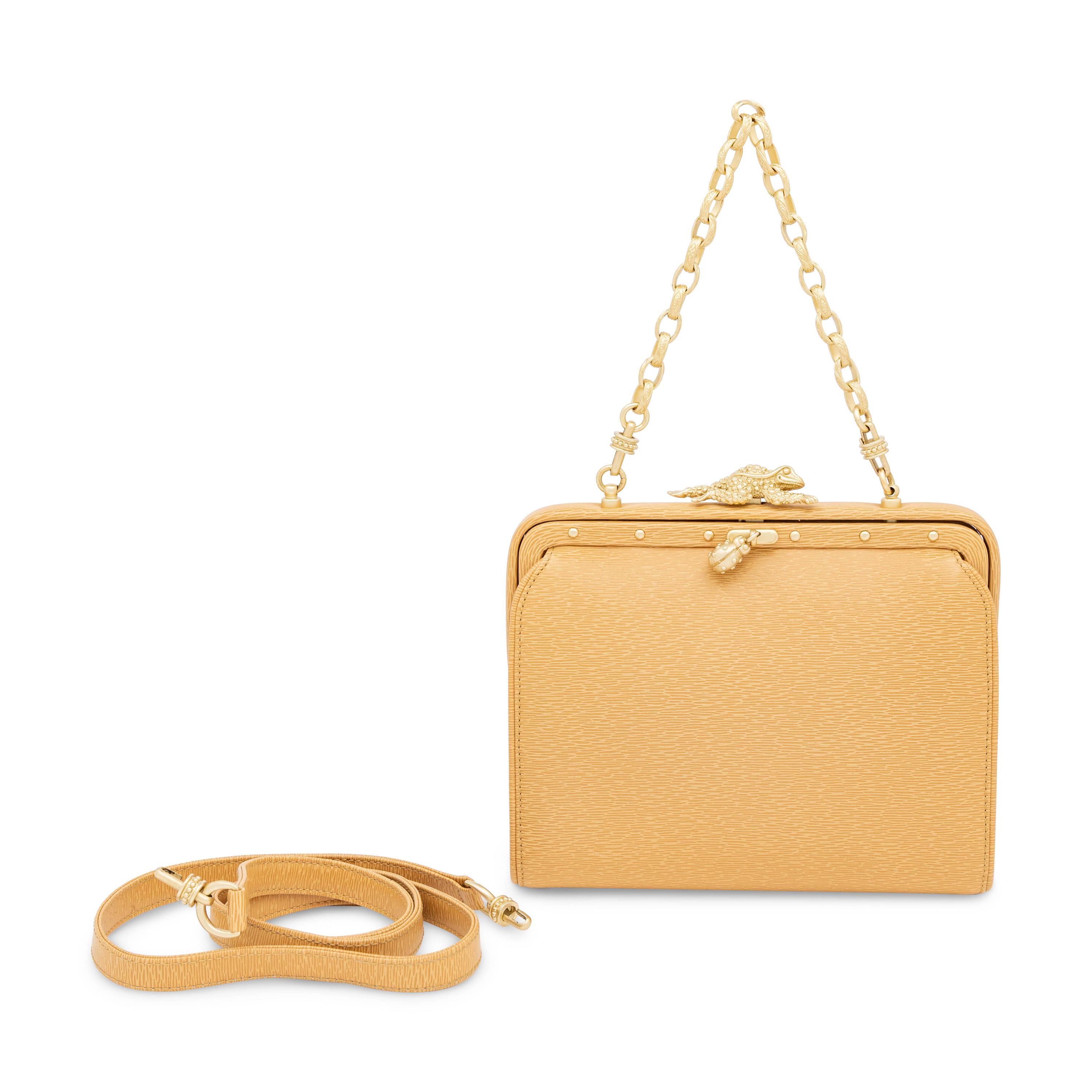 Kieselstein-Cord, Frog Clasp Bag in Tan Leather