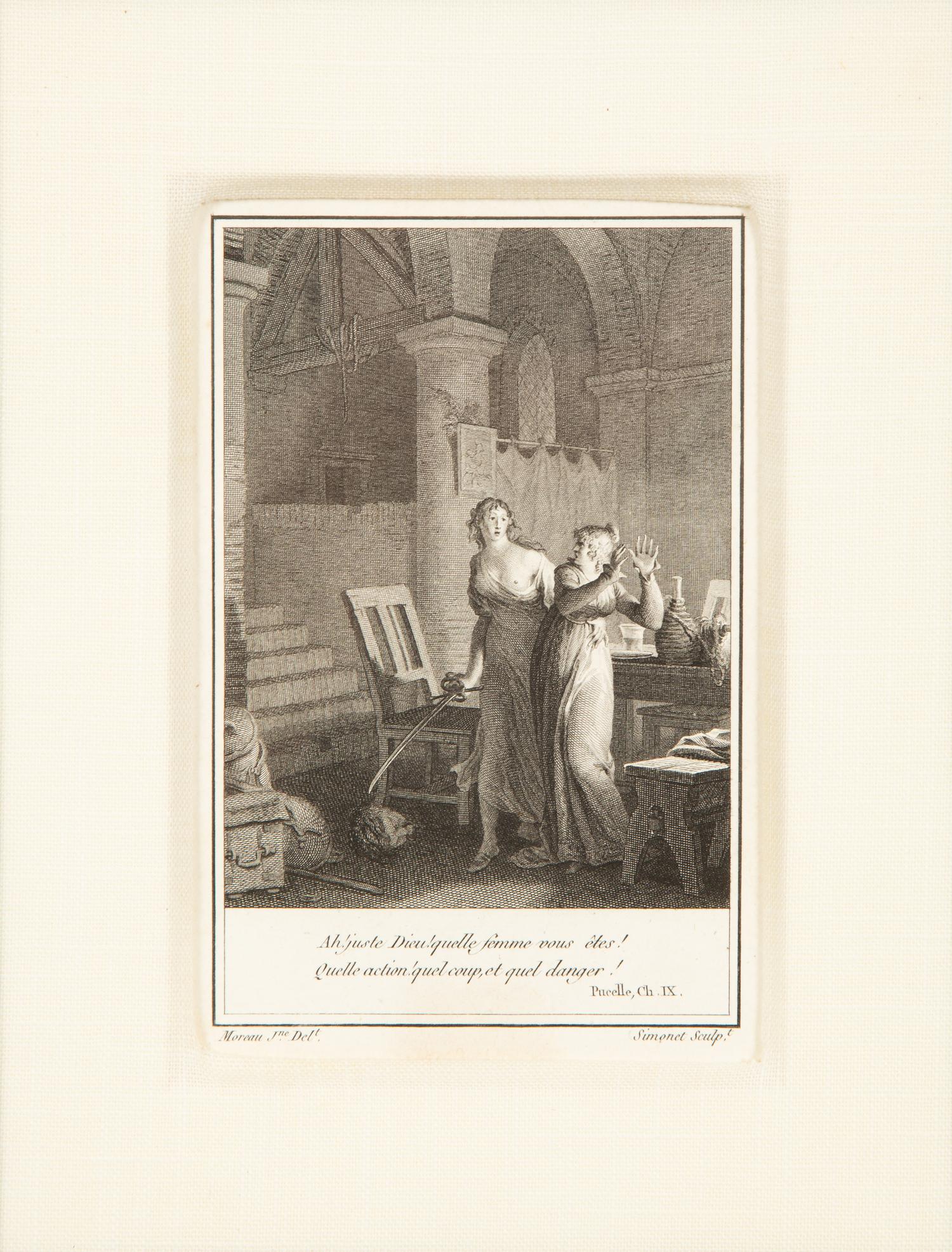 A Set of Four French Engravings of Courting Aristocrats in Ebonized and Giltwood Frames