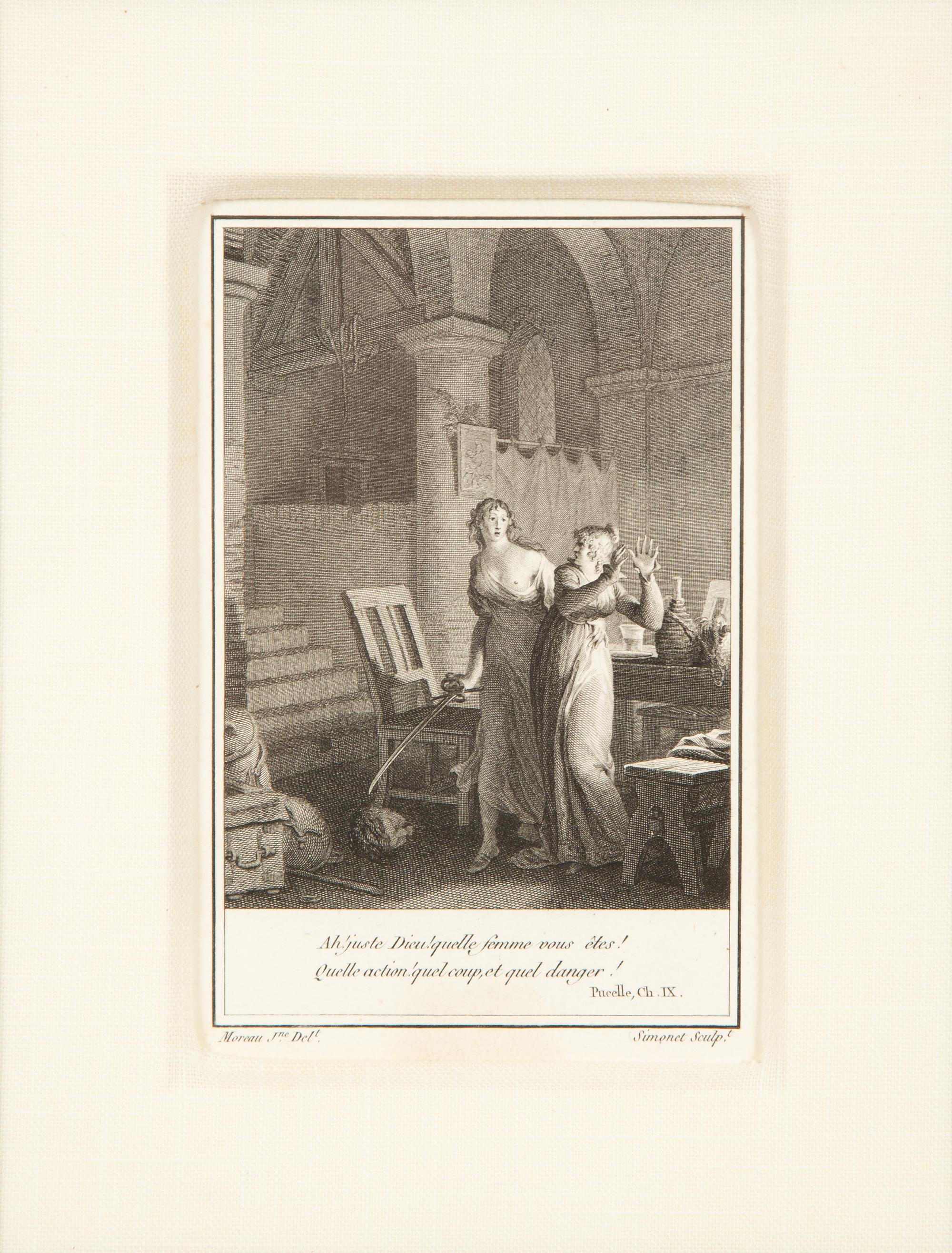 A Set of Four French Engravings of Courting Aristocrats in Ebonized and Giltwood Frames