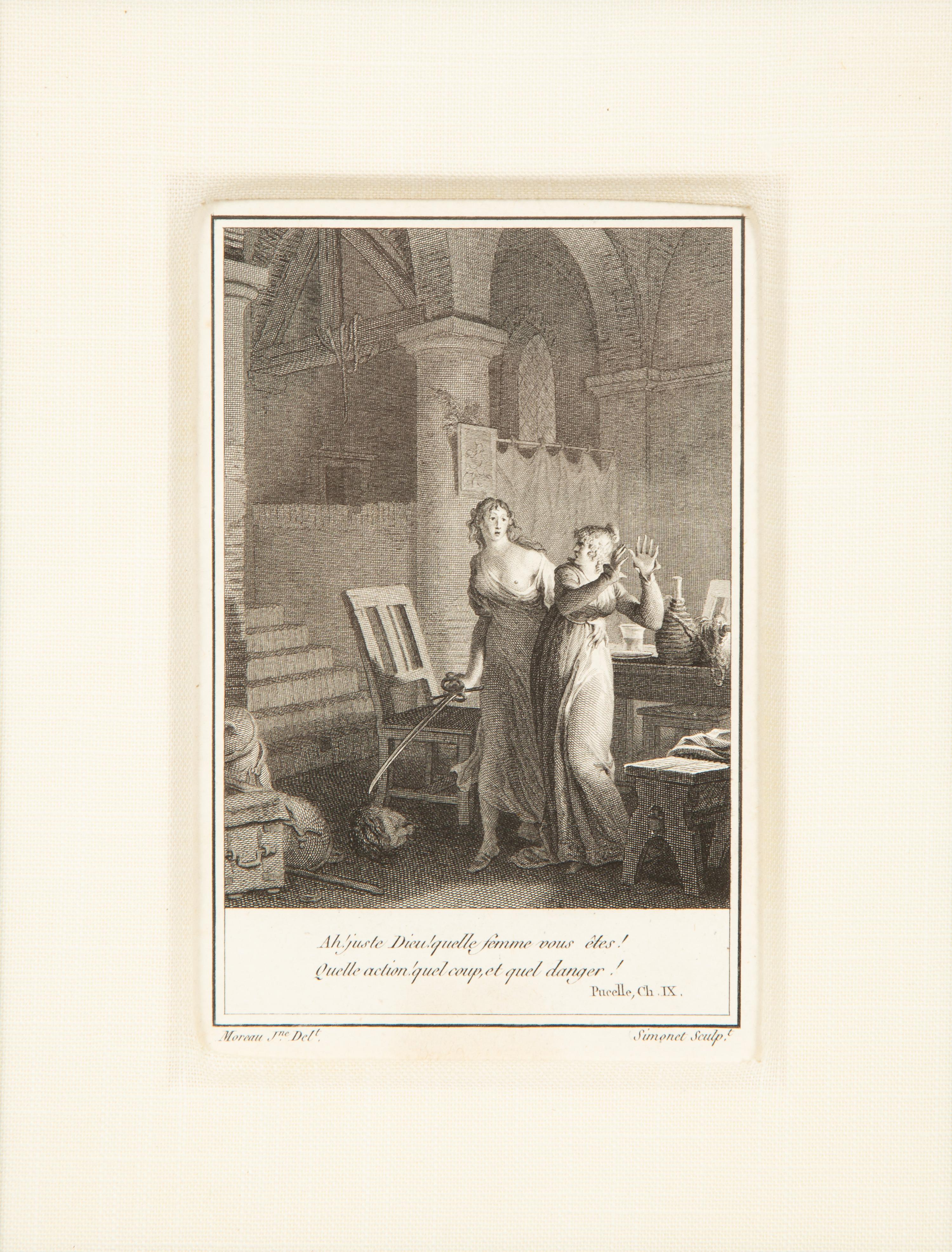 A Set of Four French Engravings of Courting Aristocrats in Ebonized and Giltwood Frames