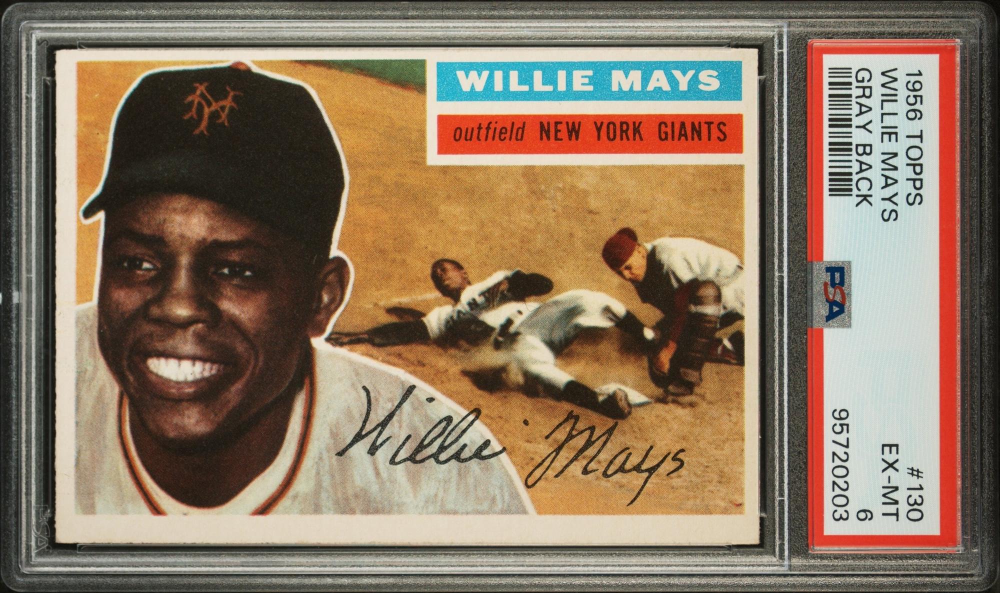 A 1956 Topps Willie Mays Baseball Card No. 130 (PSA 6 EX-MT) Gray Back