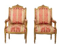 A Pair of Louis XVI Style Giltwood Fauteuils à la Reine