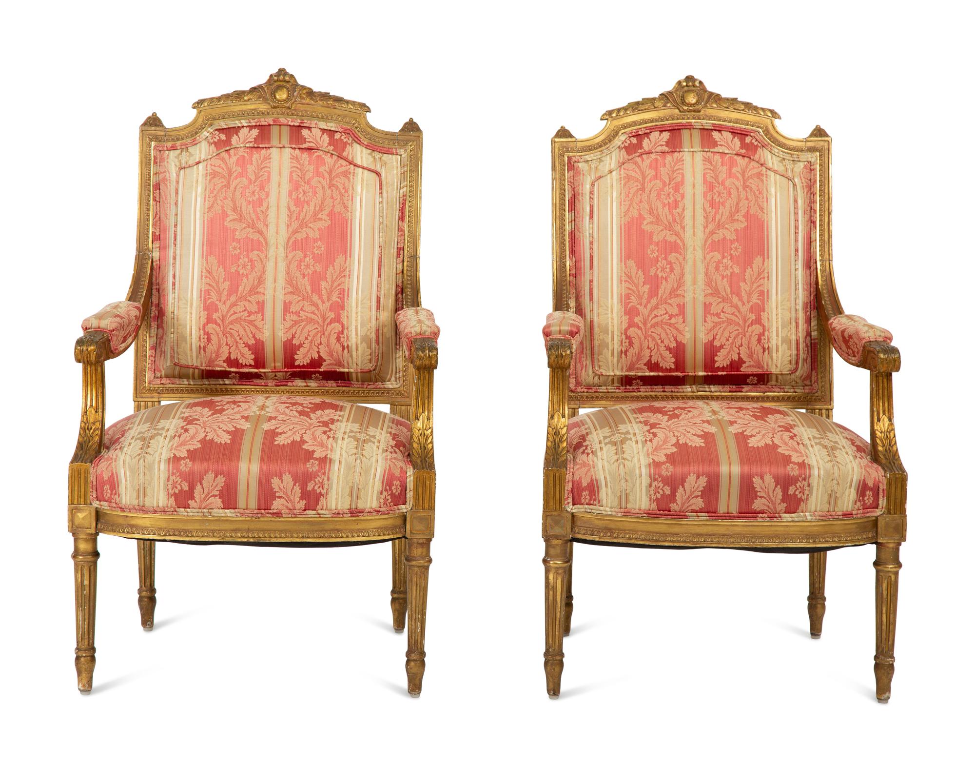 A Pair of Louis XVI Style Giltwood Fauteuils à la Reine