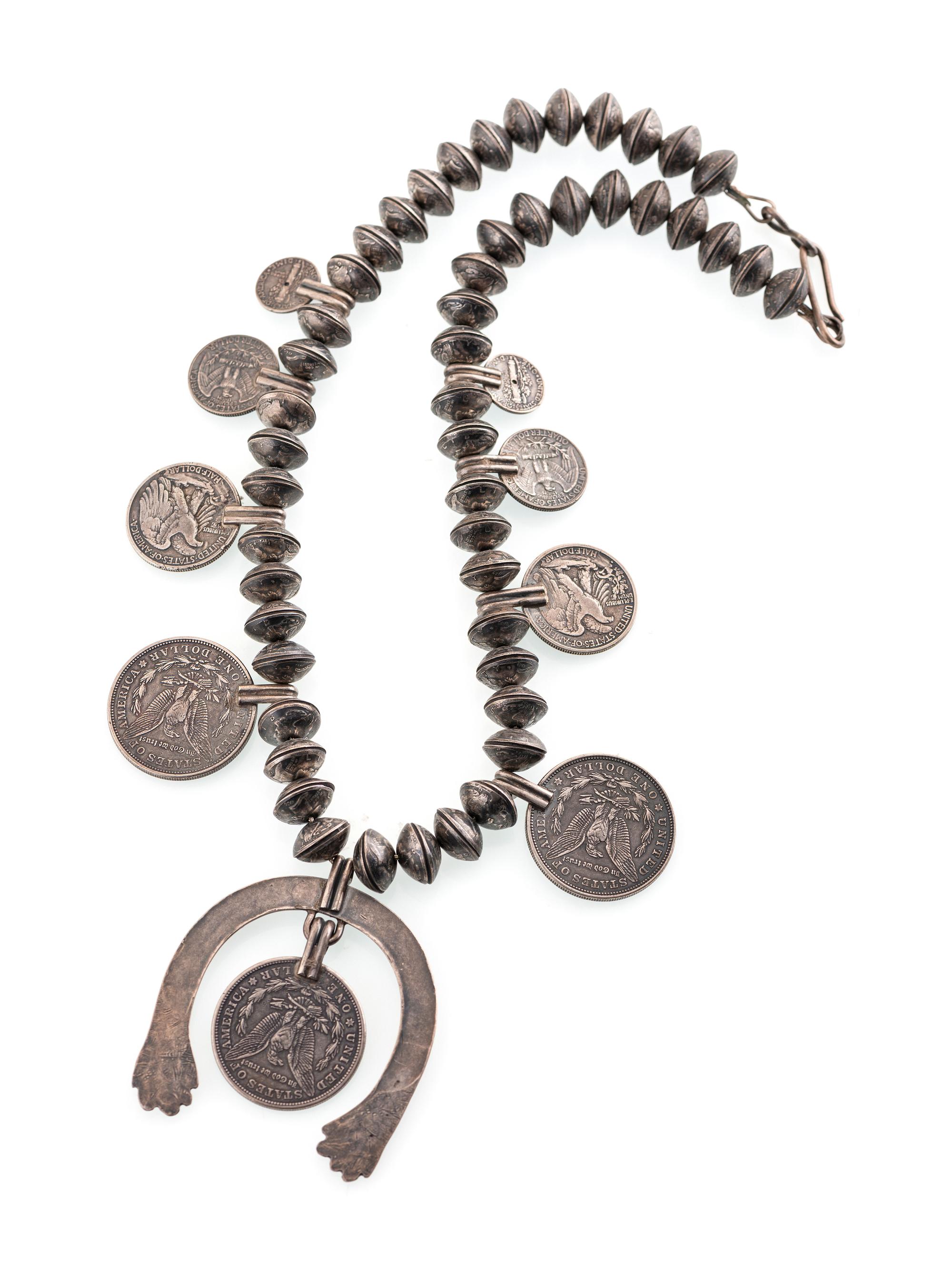 Navajo Silver Squash Blossom Necklace, with Coins