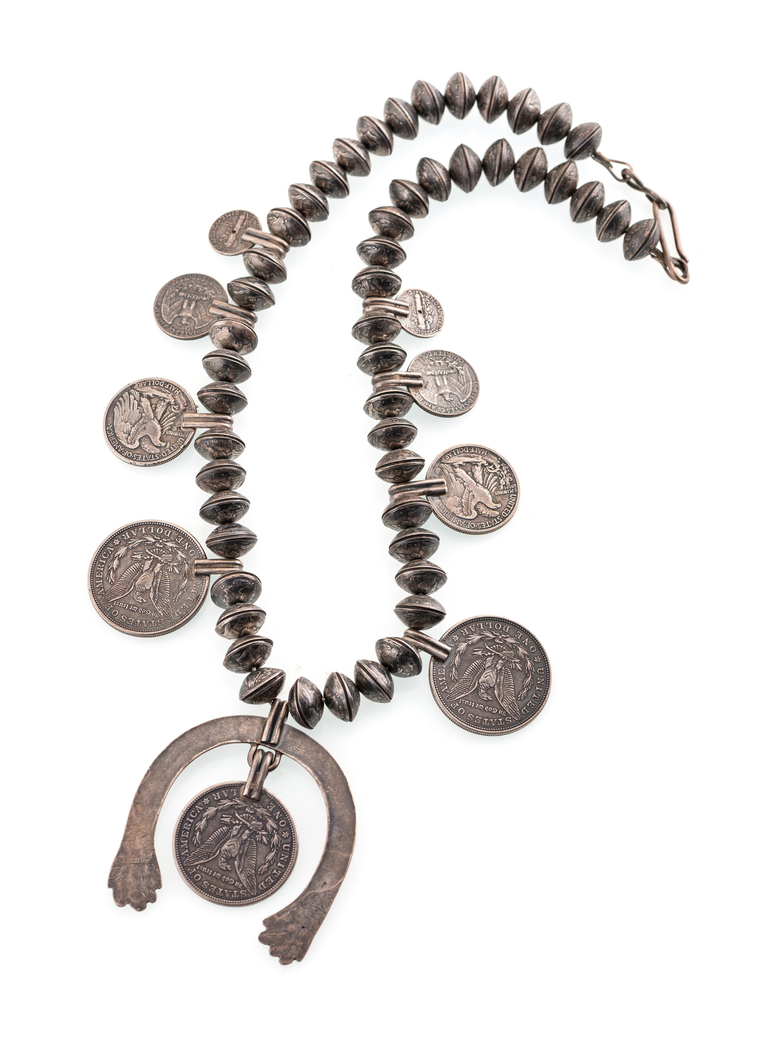 Navajo Silver Squash Blossom Necklace, with Coins