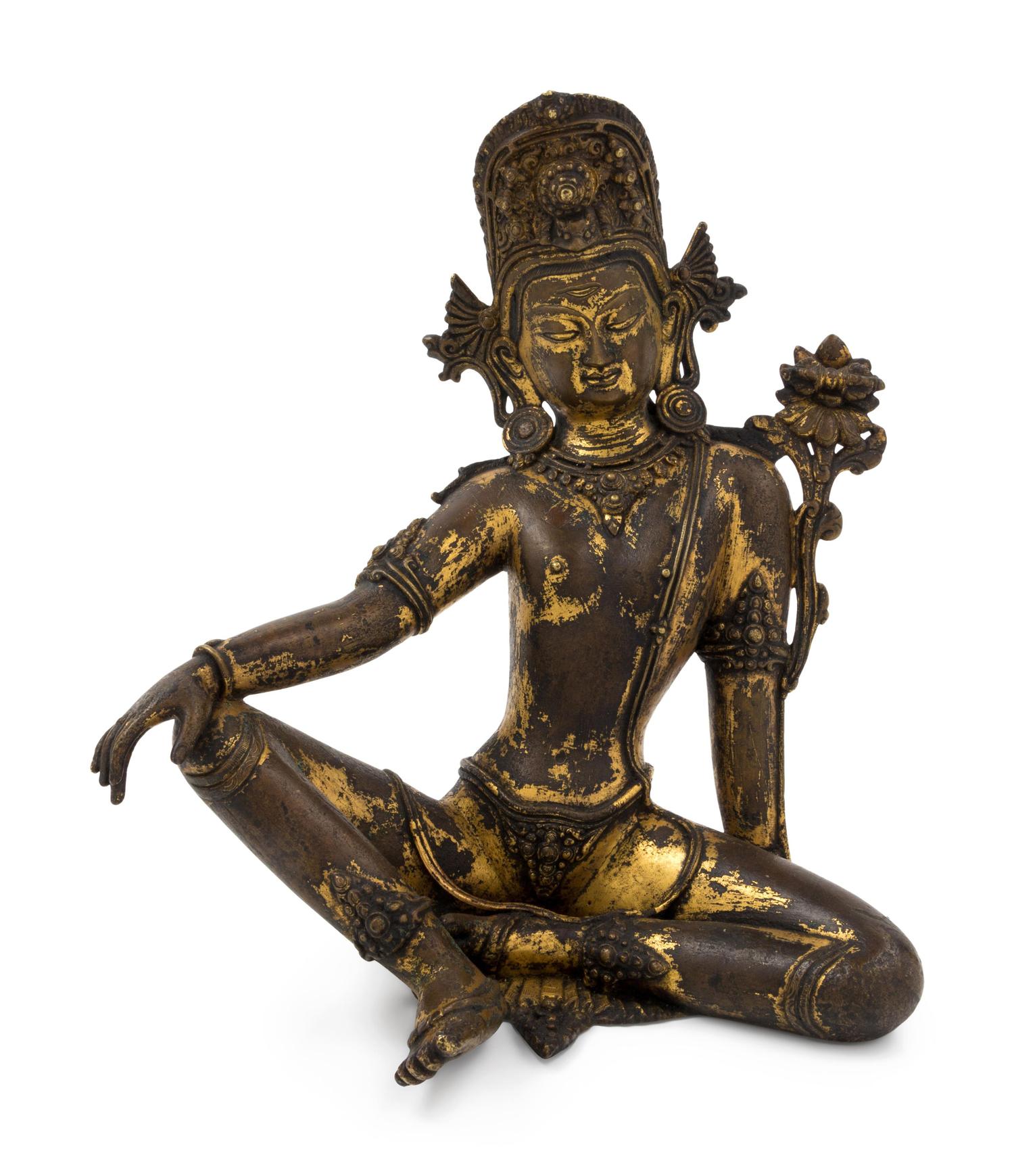 A Parcel-Gilt Bronze Figure of Indra