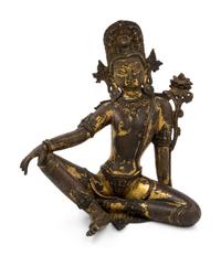 A Parcel-Gilt Bronze Figure of Indra