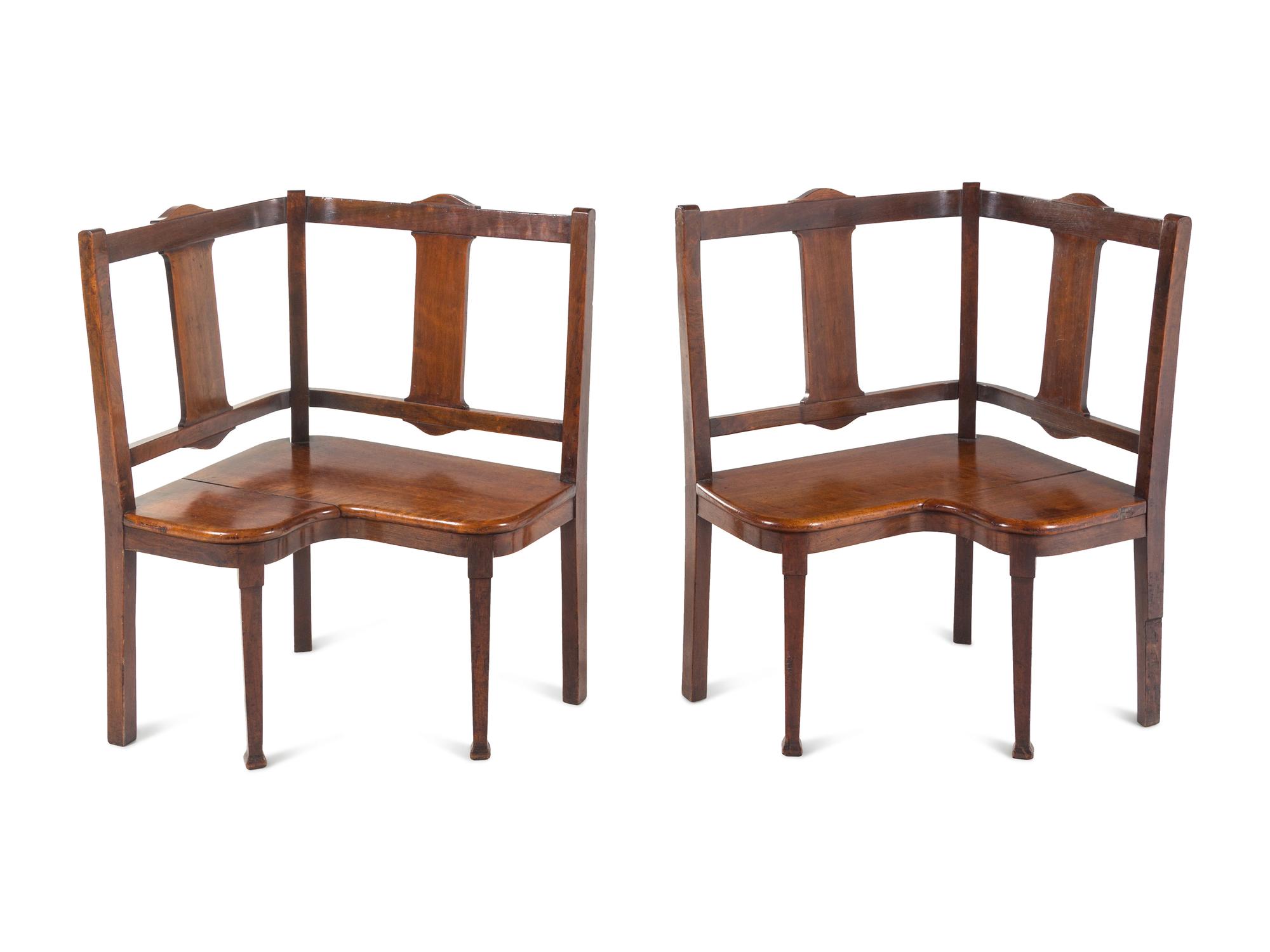 A Pair of George III Provincial Mahogany Corner Seats