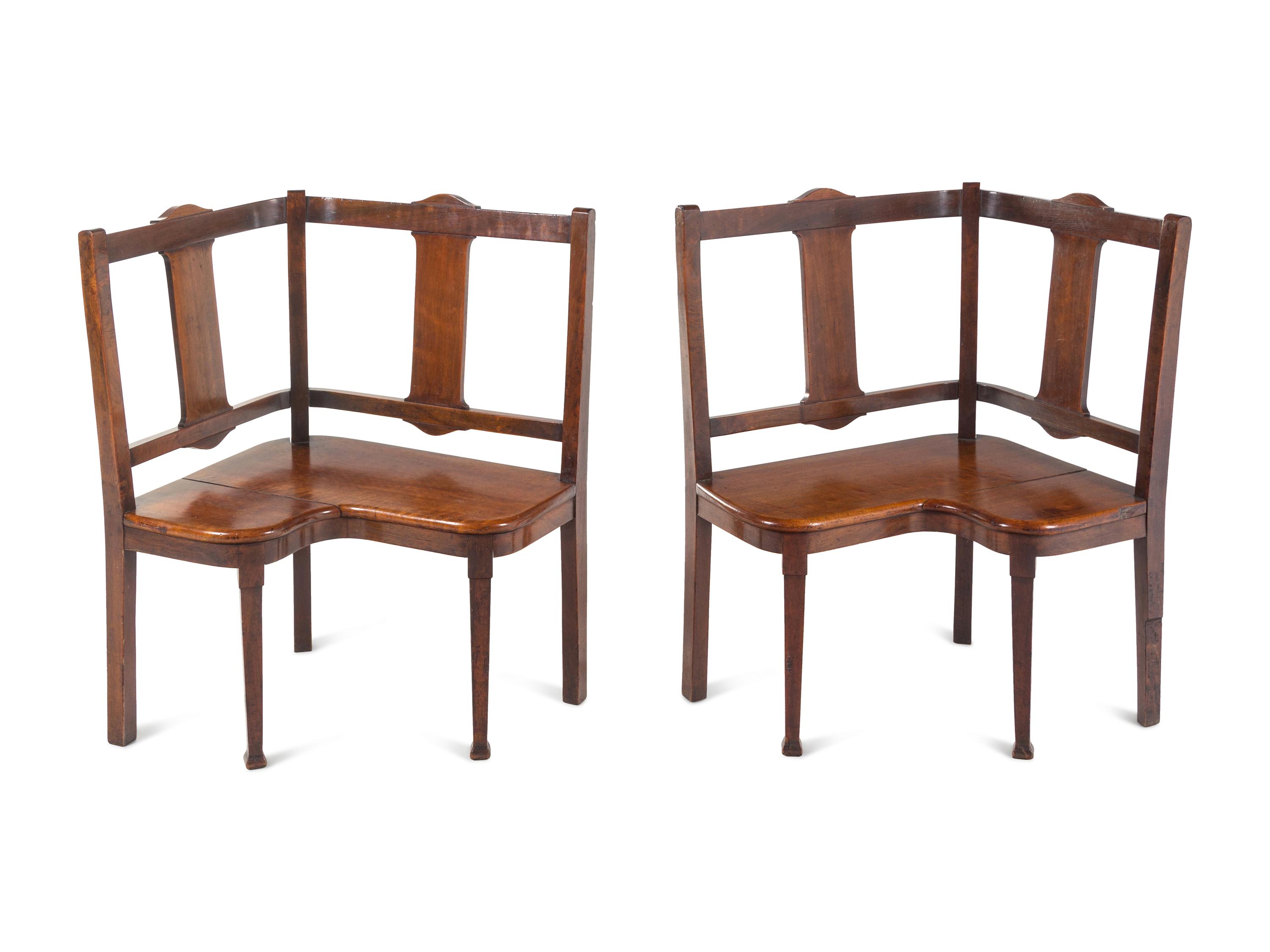 A Pair of George III Provincial Mahogany Corner Seats