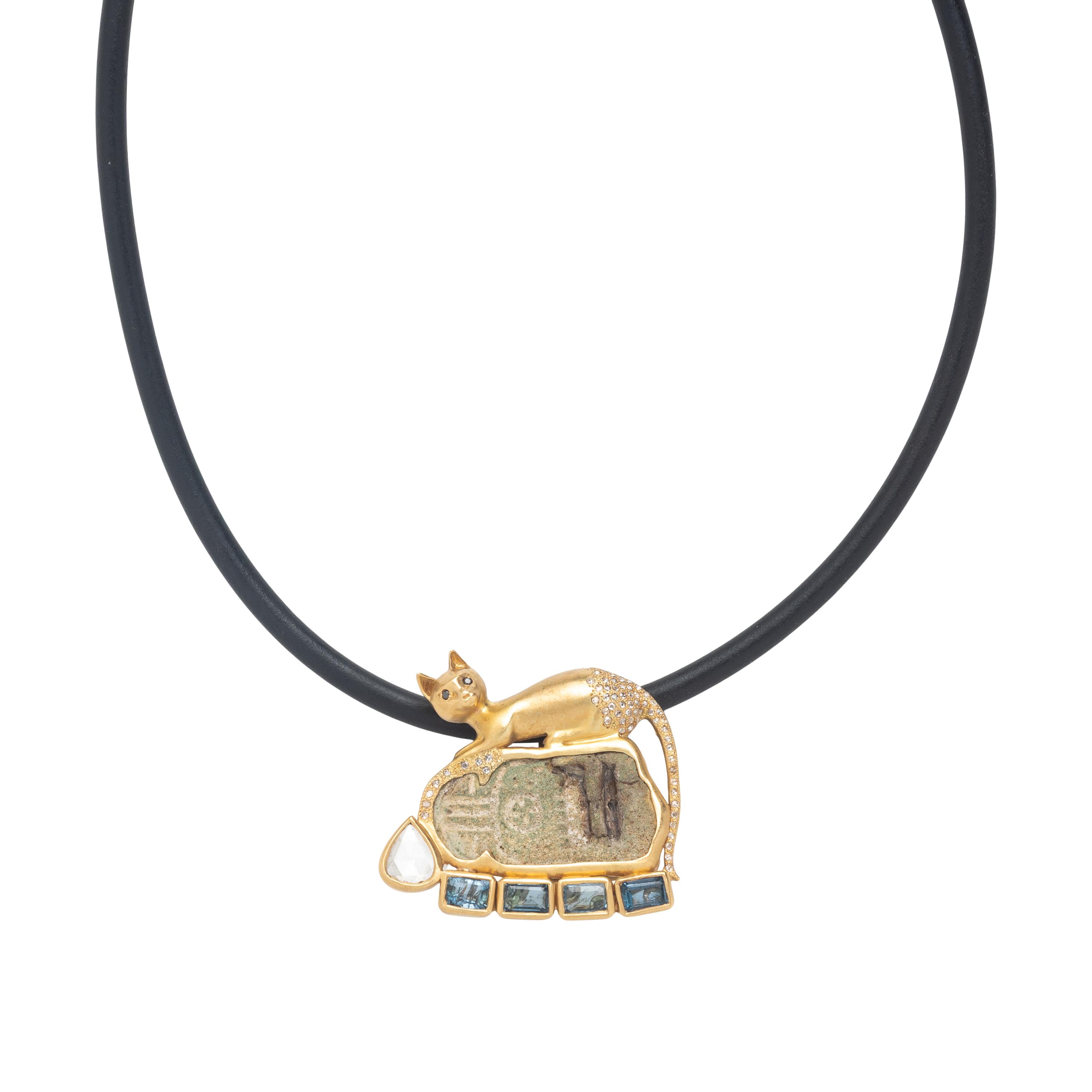 Coomi, Egyptian Scarab, Diamond, and Yellow Gold Cat Necklace