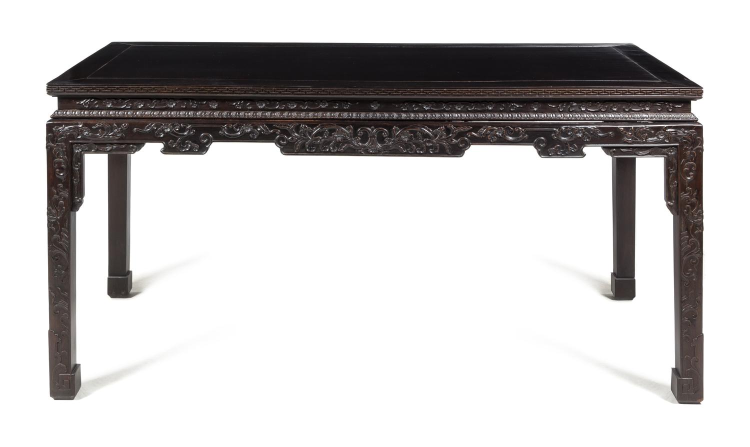 A Large Chinese Hardwood Painting Table Height 32 3/4 x length 65 3/4 x depth 30 1/2 inches.