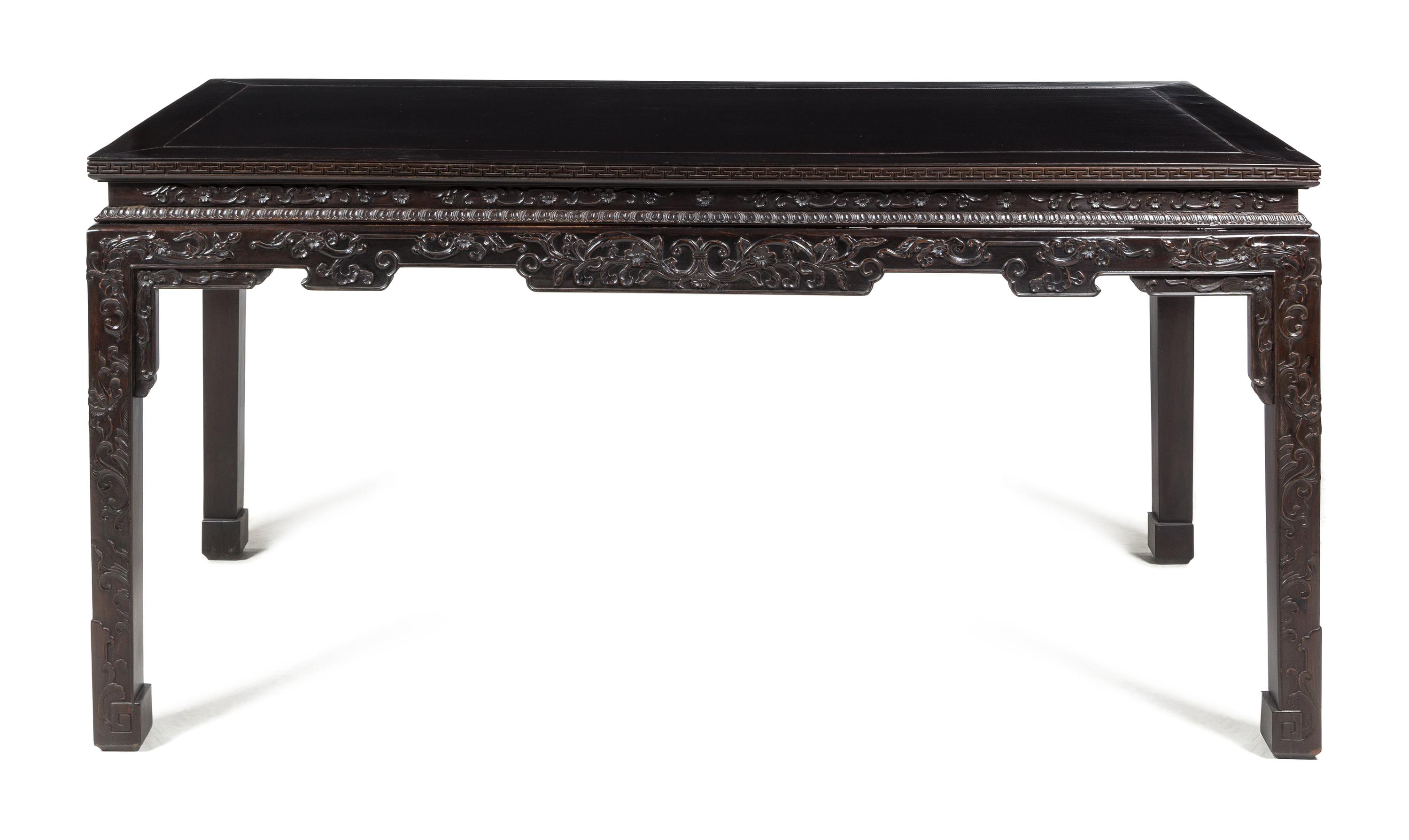 A Large Chinese Hardwood Painting Table Height 32 3/4 x length 65 3/4 x depth 30 1/2 inches.