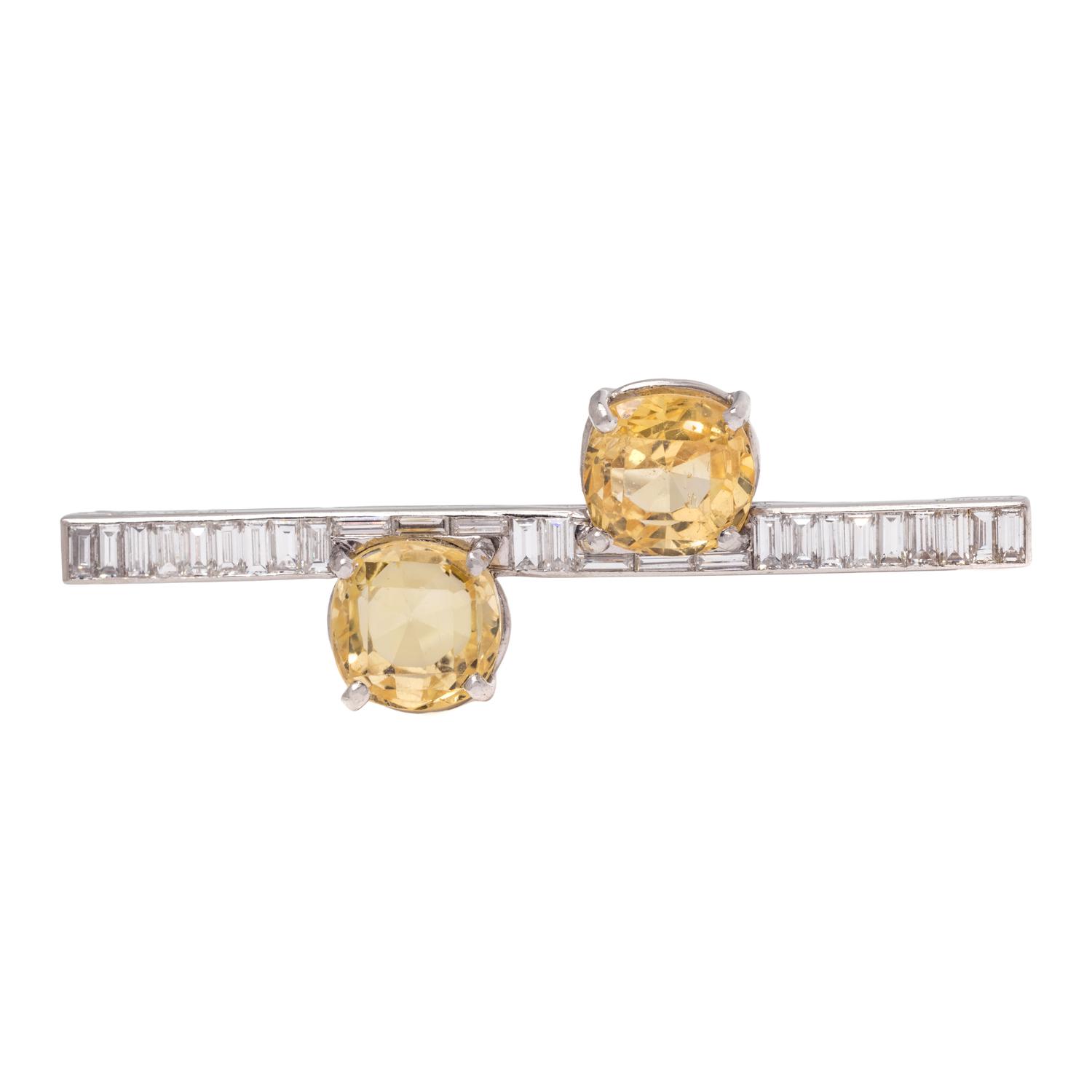 CARTIER, VINTAGE, YELLOW SAPPHIRE AND DIAMOND BROOCH