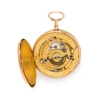 18K YELLOW GOLD AUTOMATON QUARTER REPEATER OPEN FACE POCKET WATCH
