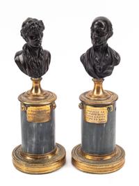 Two Pairs of Continental Bronze and Marble Small Busts
