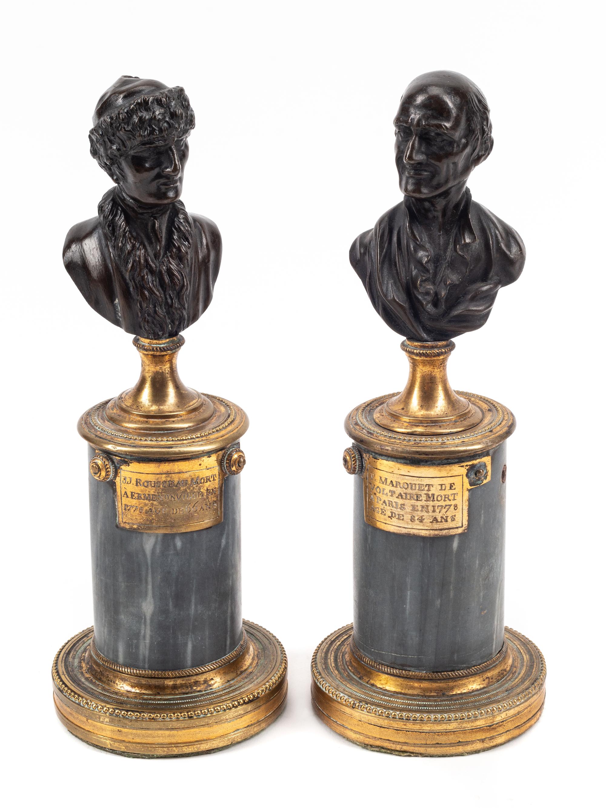 Two Pairs of Continental Bronze and Marble Small Busts