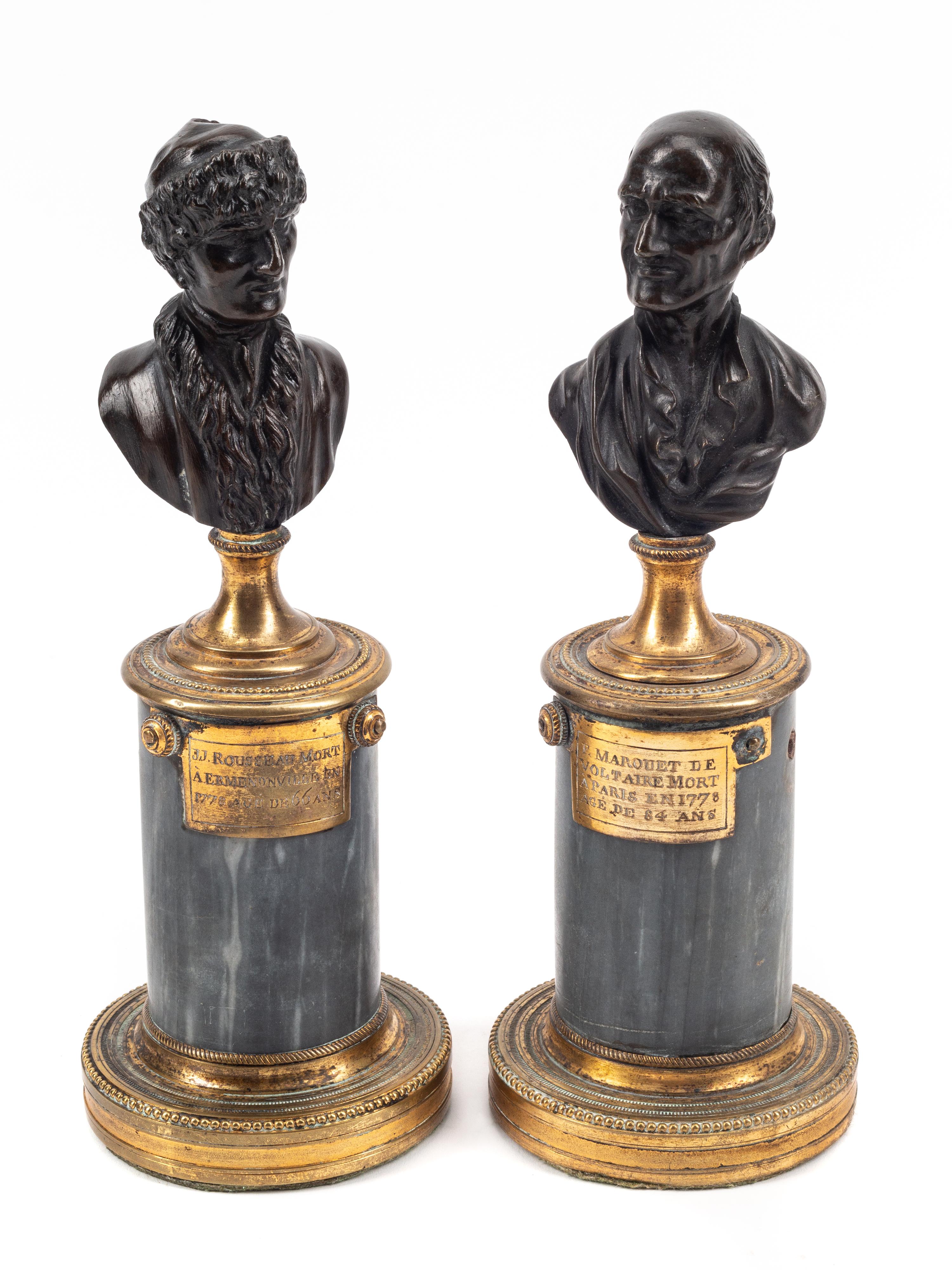 Two Pairs of Continental Bronze and Marble Small Busts