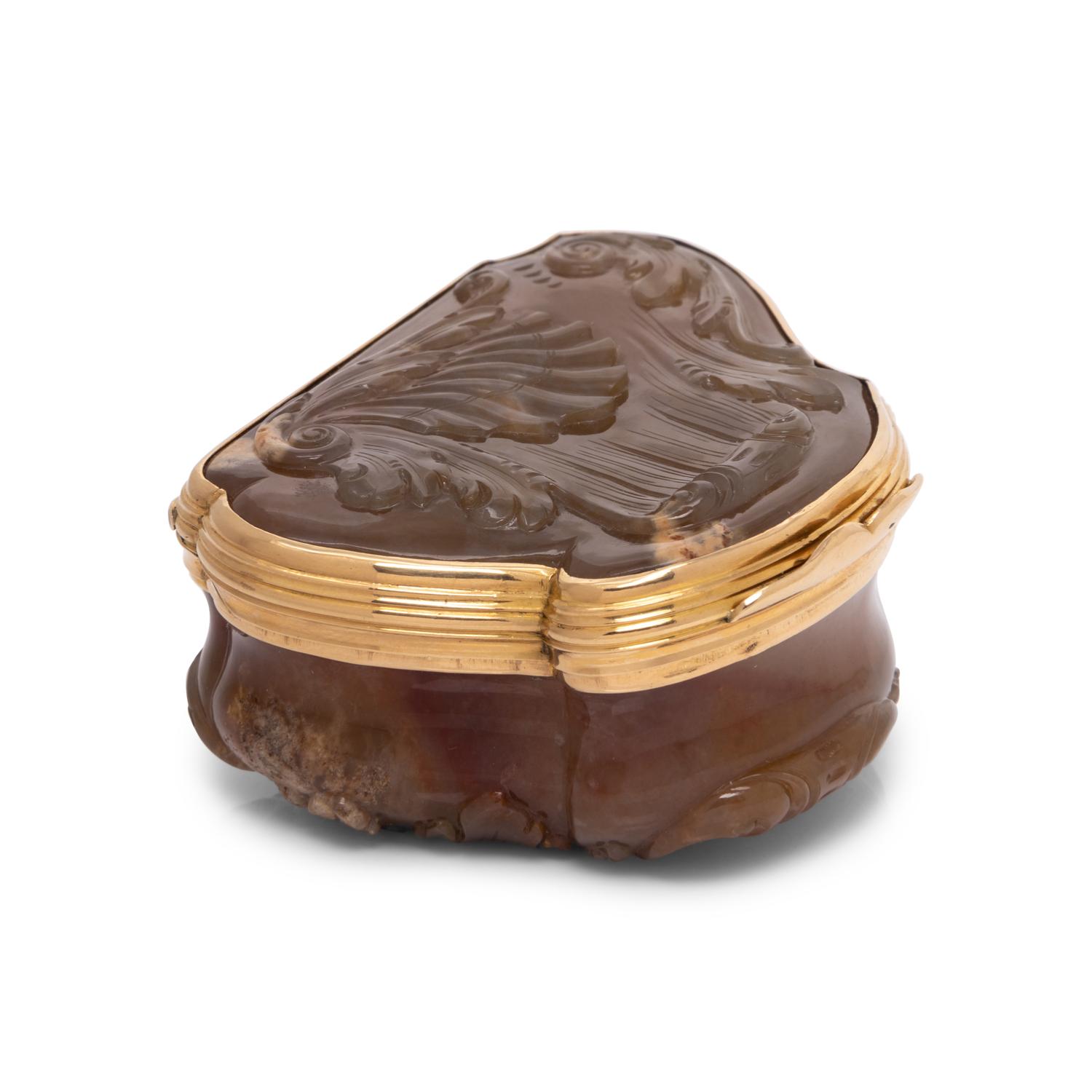 A Rococo Style Gold Mounted Carved Agate Snuff Box