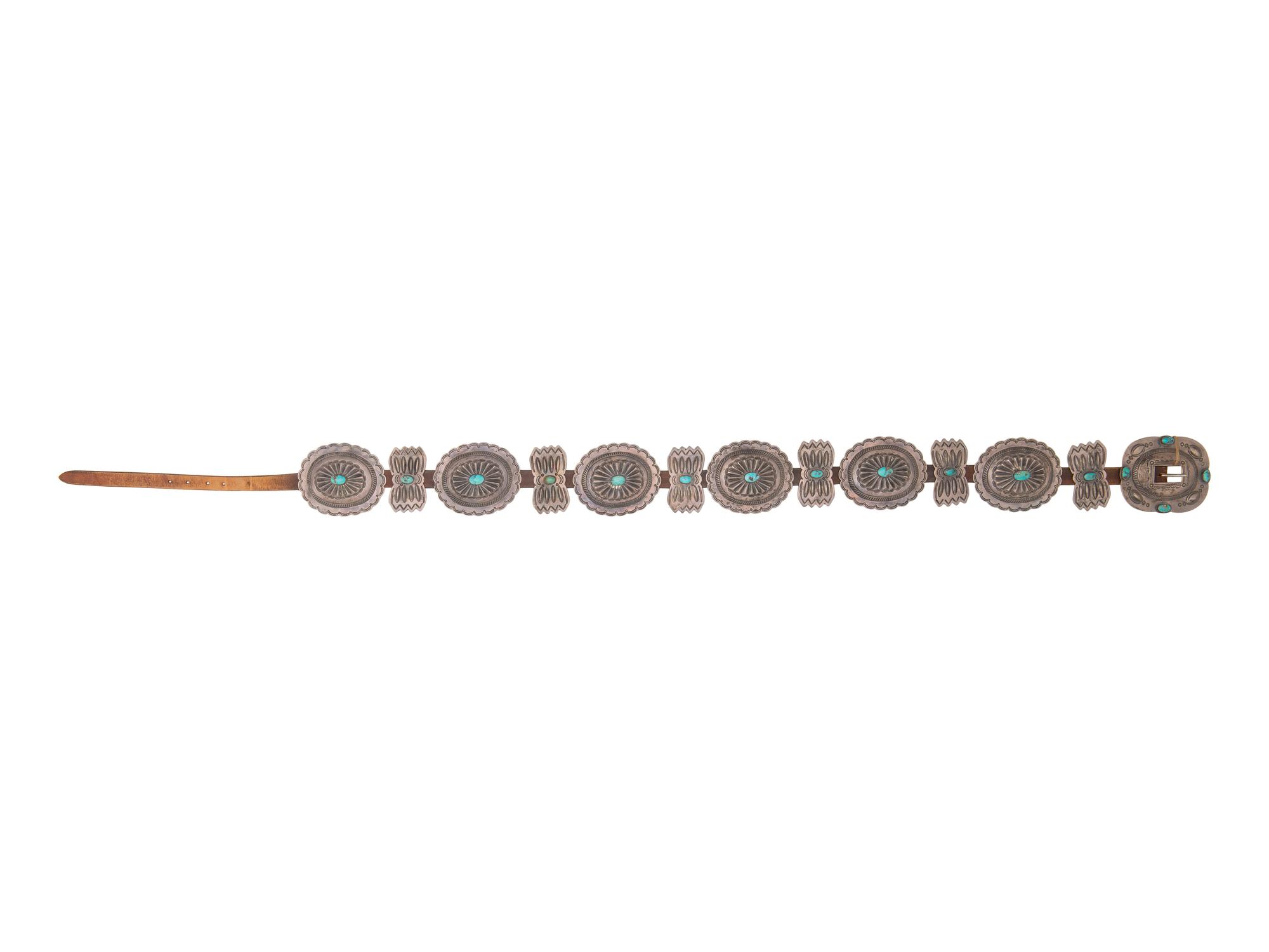 Navajo Silver and Turquoise Concha Belt