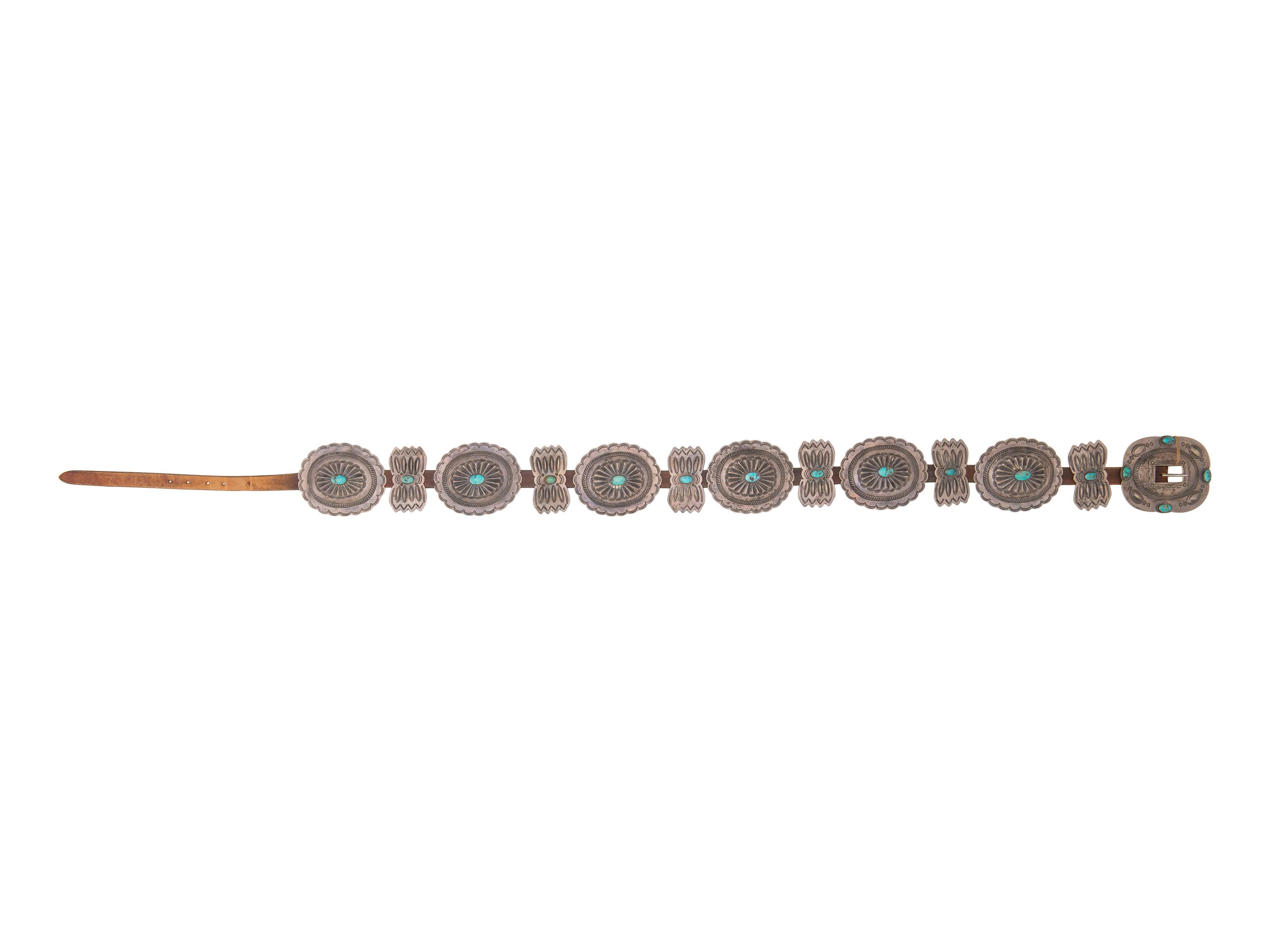 Navajo Silver and Turquoise Concha Belt
